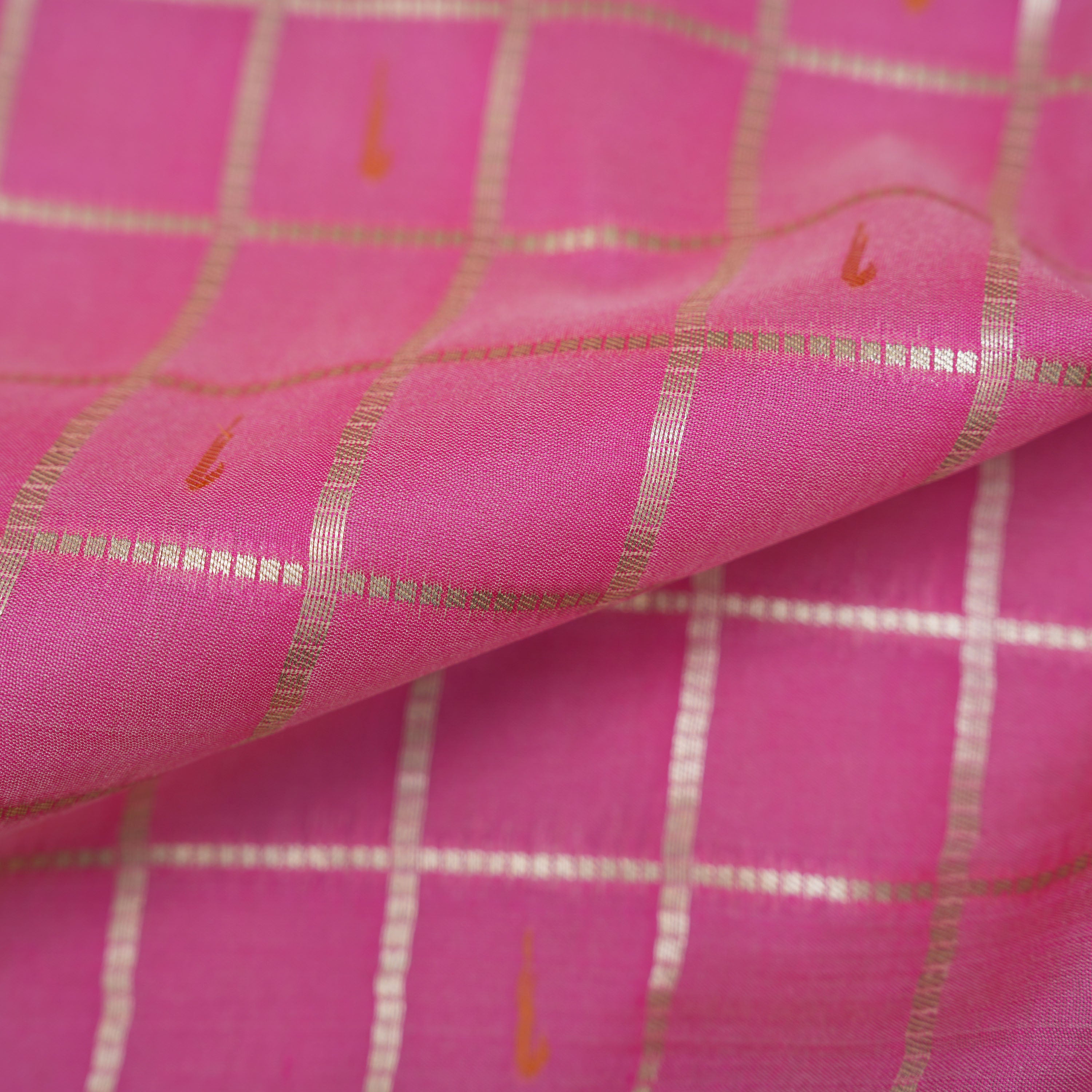 Hot Pink With Paithani Muniya Border On Jamawar Silk Fabric
