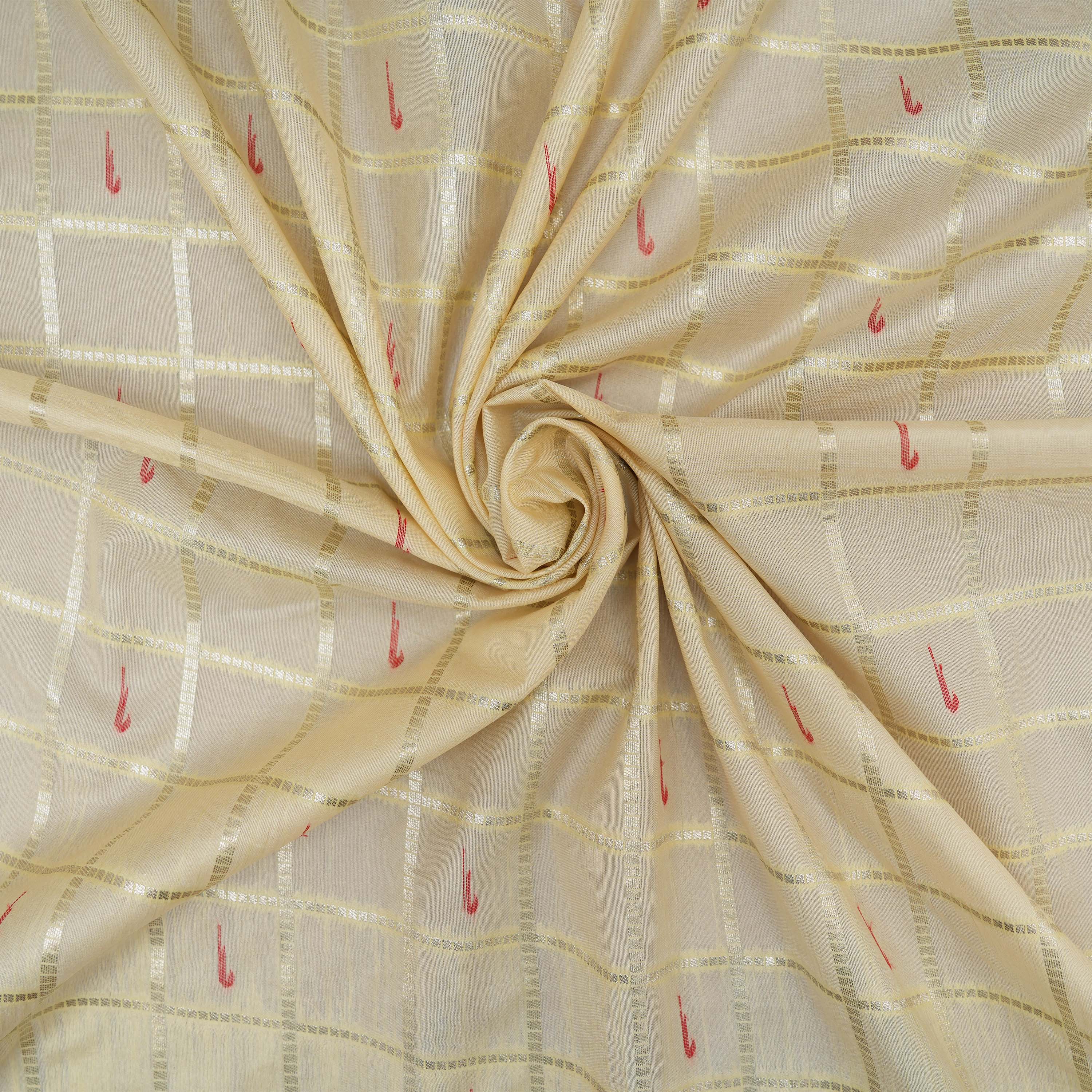 Pale Cream With Paithani Muniya Border On Jamawar Silk Fabric