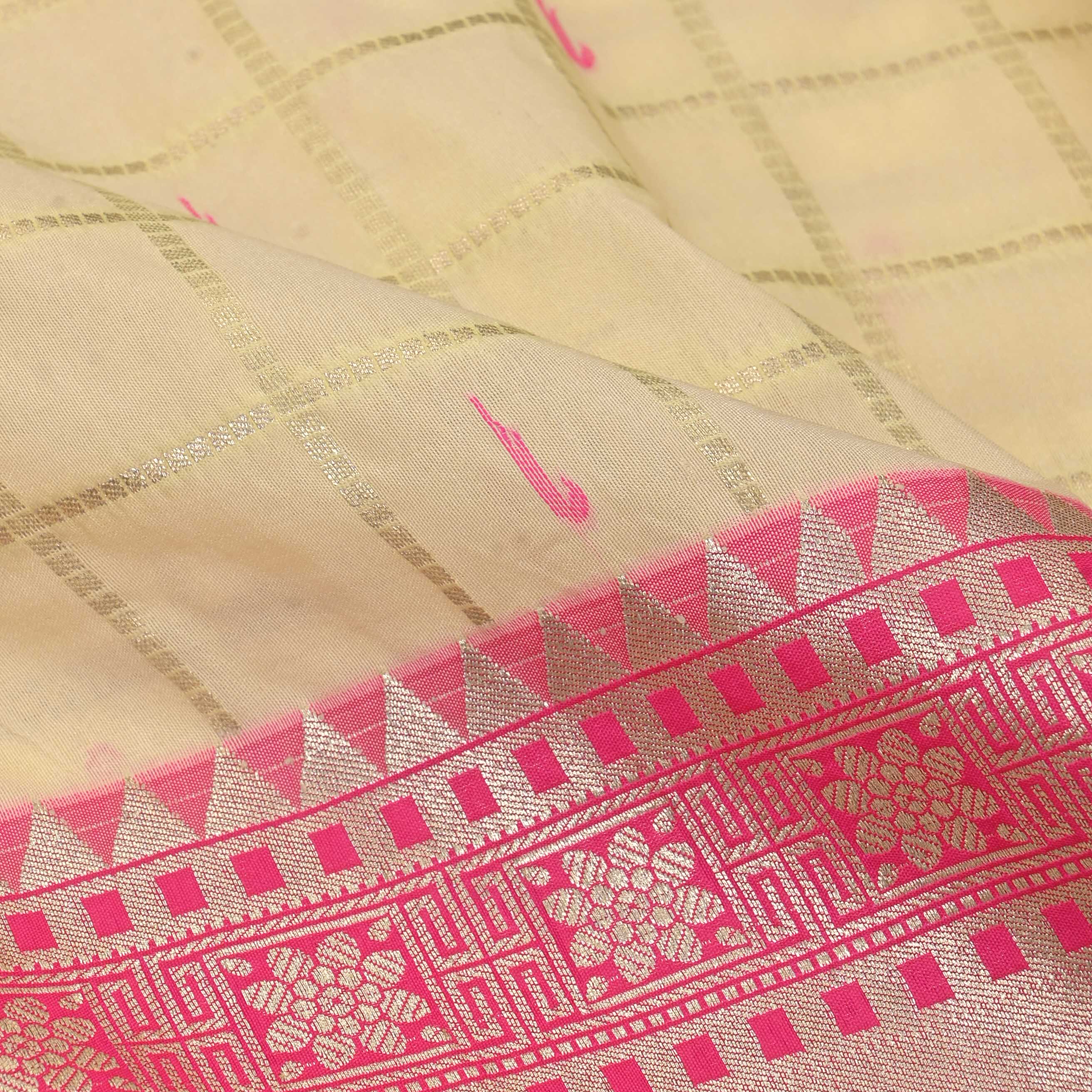 Mocassin Yellow Checks Paithani Fabric
