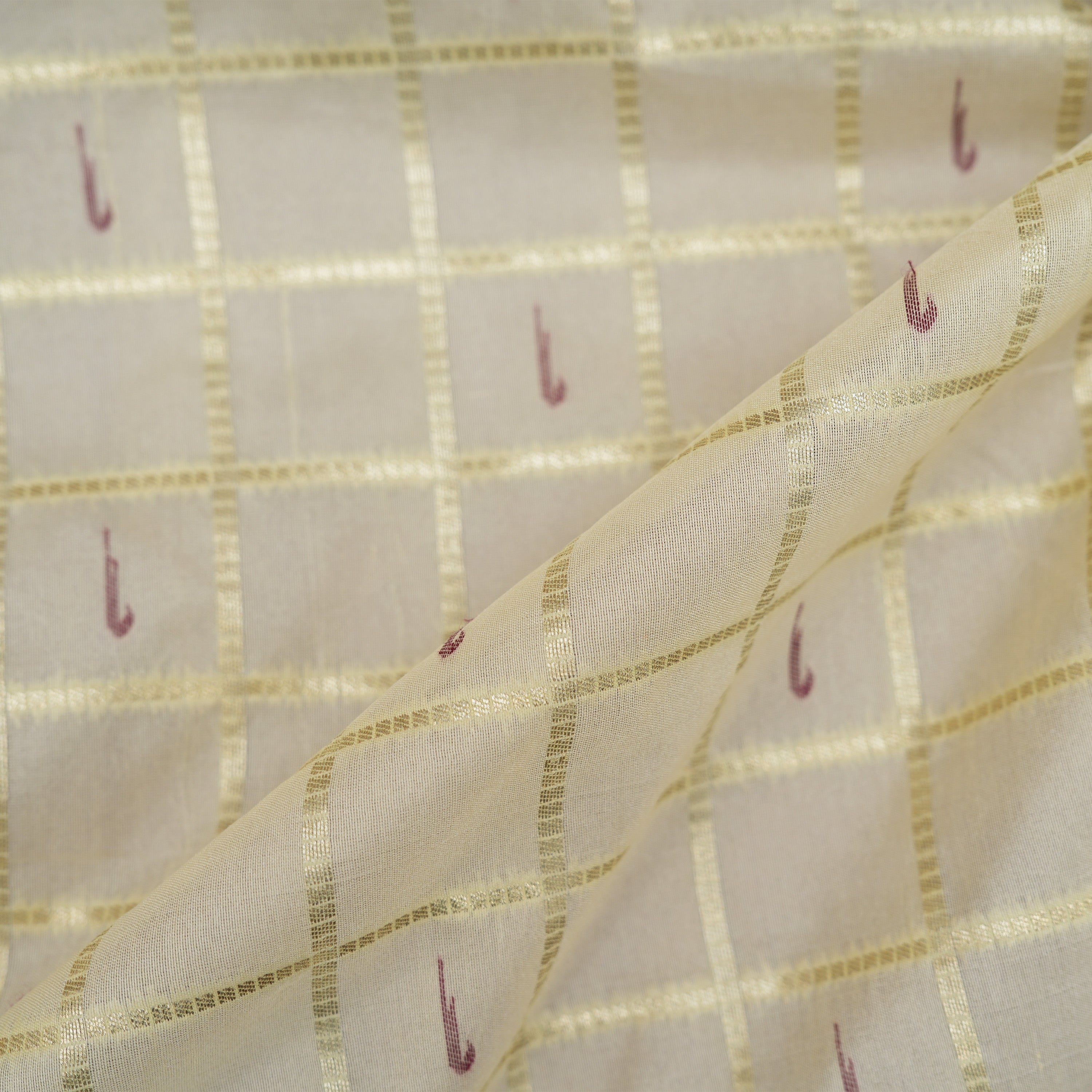 Cream White With Paithani Muniya Border On Jamawar Silk Fabric