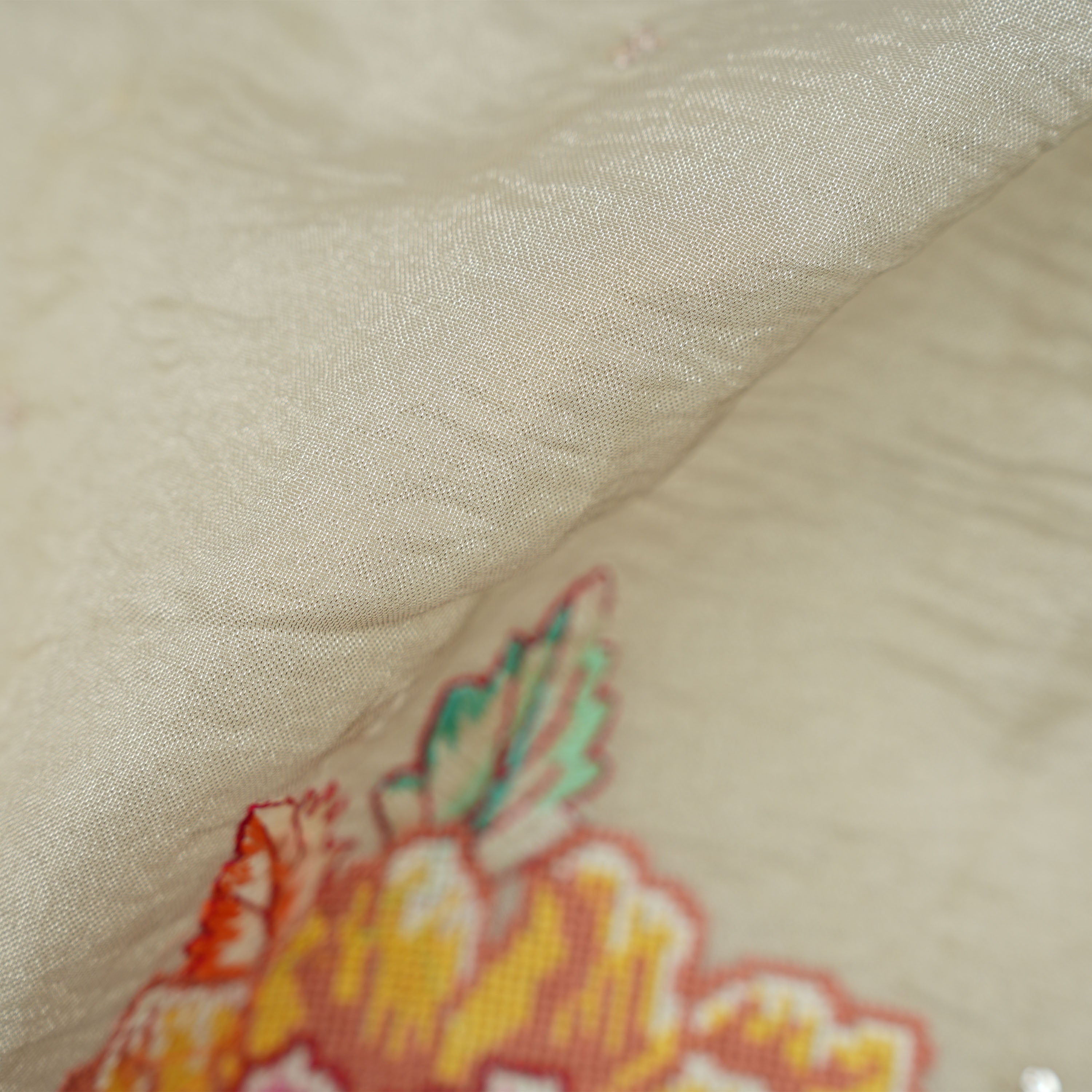 Pale Gray Embroidery With Sequins And Floral Highlights Tissue Fabric