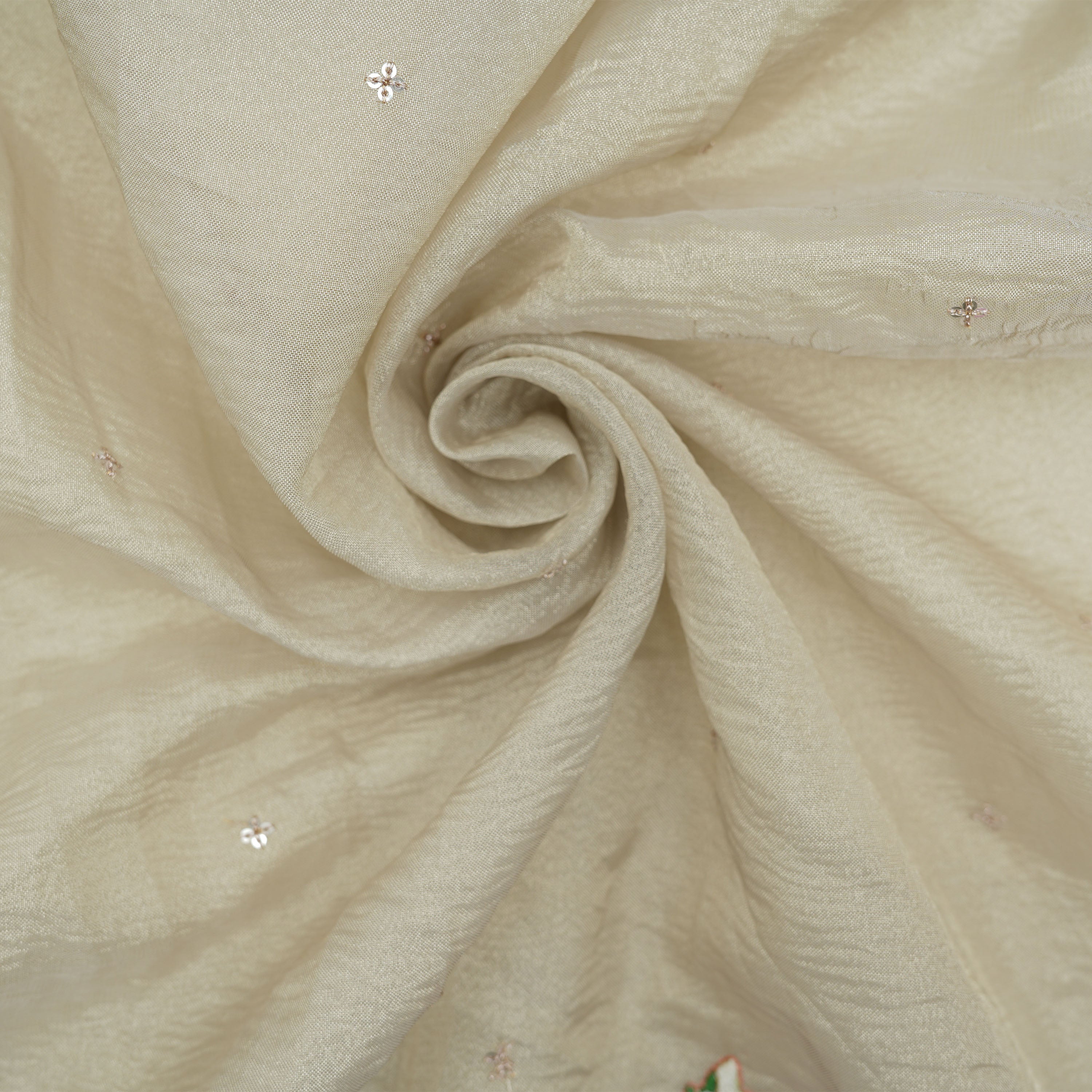 Silver Embroidery With Sequins And Floral Tissue Fabric