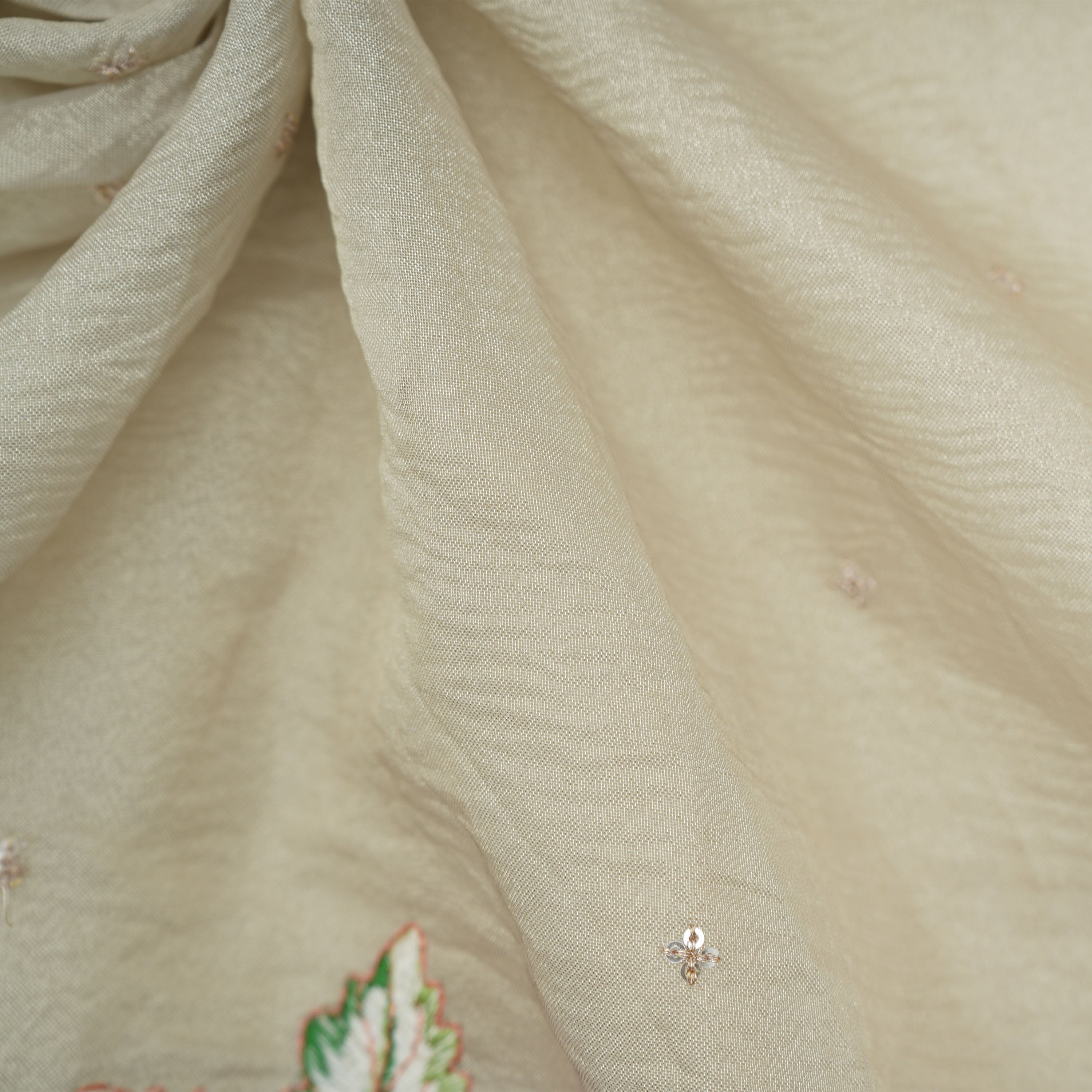 Silver Embroidery With Sequins And Floral Tissue Fabric