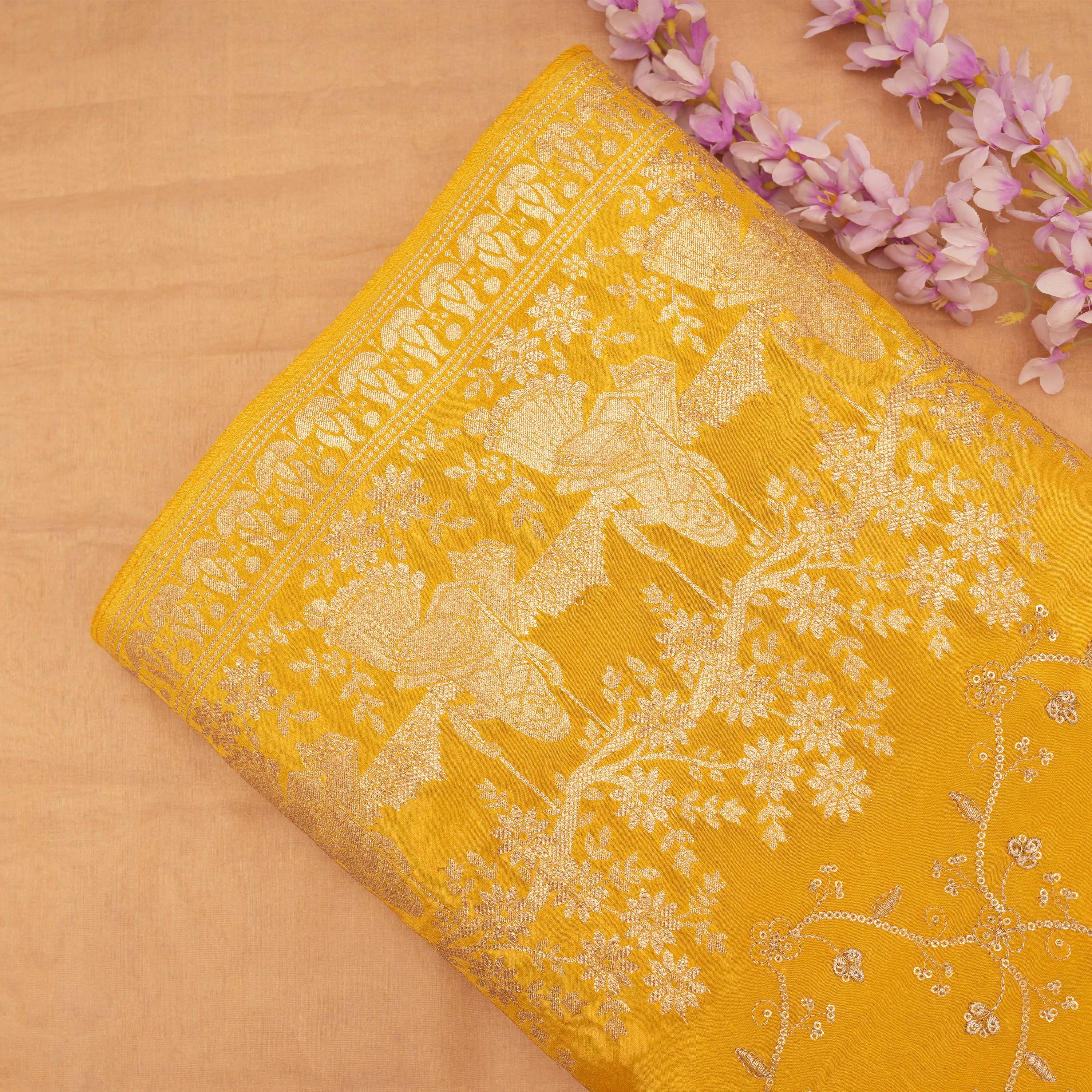 Watermelon Pink Zari Swing Motif On Tissue Fabric