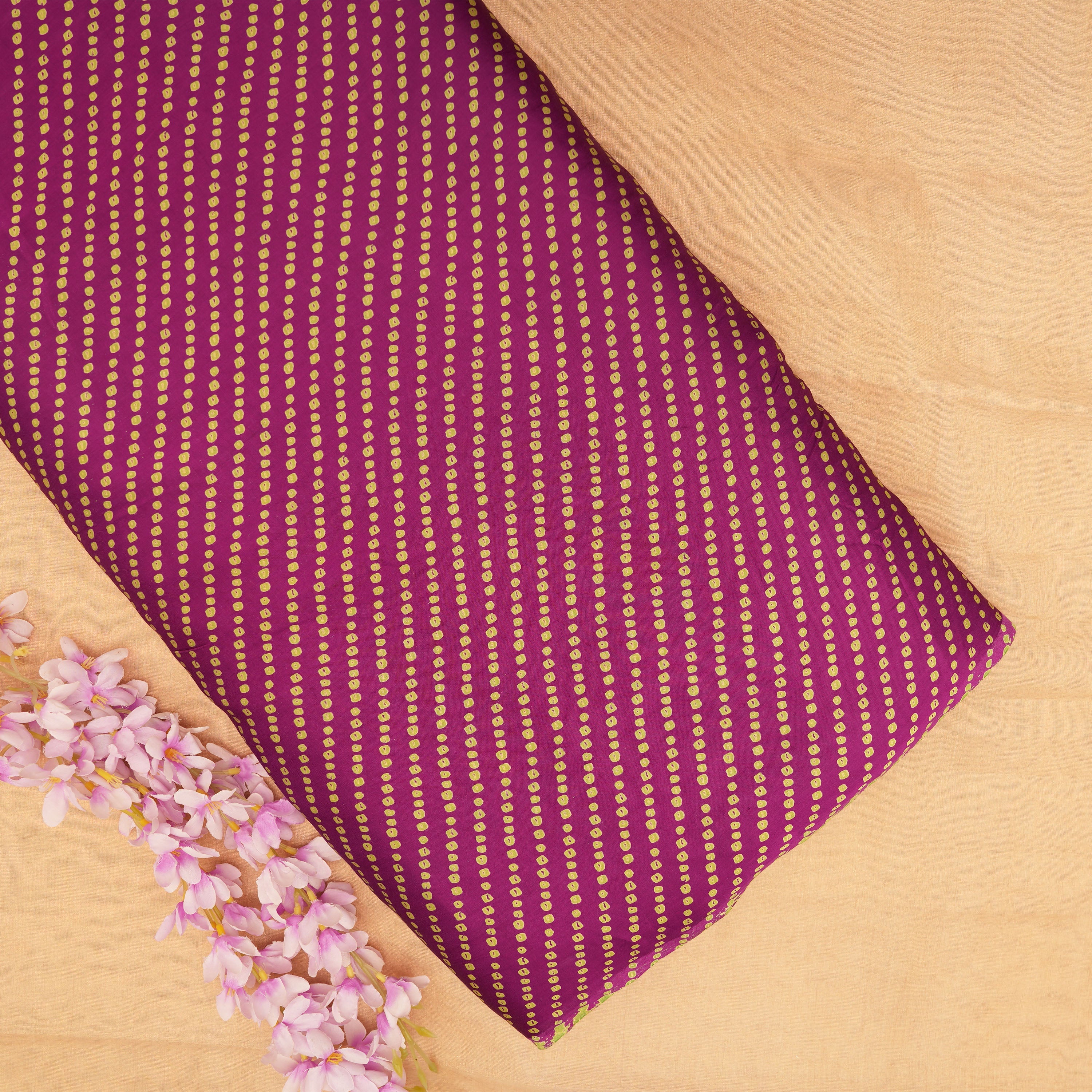 Deep Purple Bandhini Satin Fabric