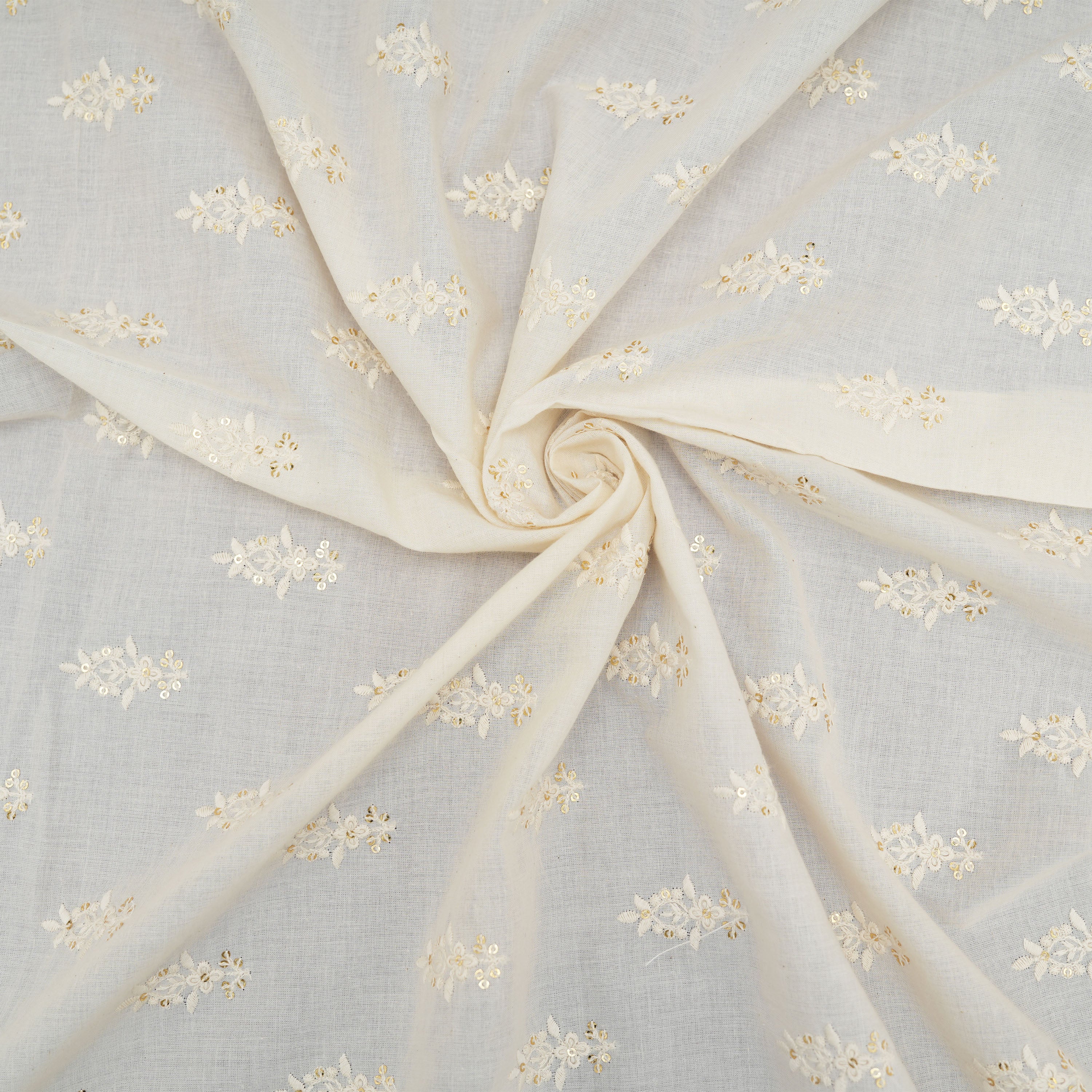 Smoke White Floral Buttas Embroidered On Chanderi Fabric