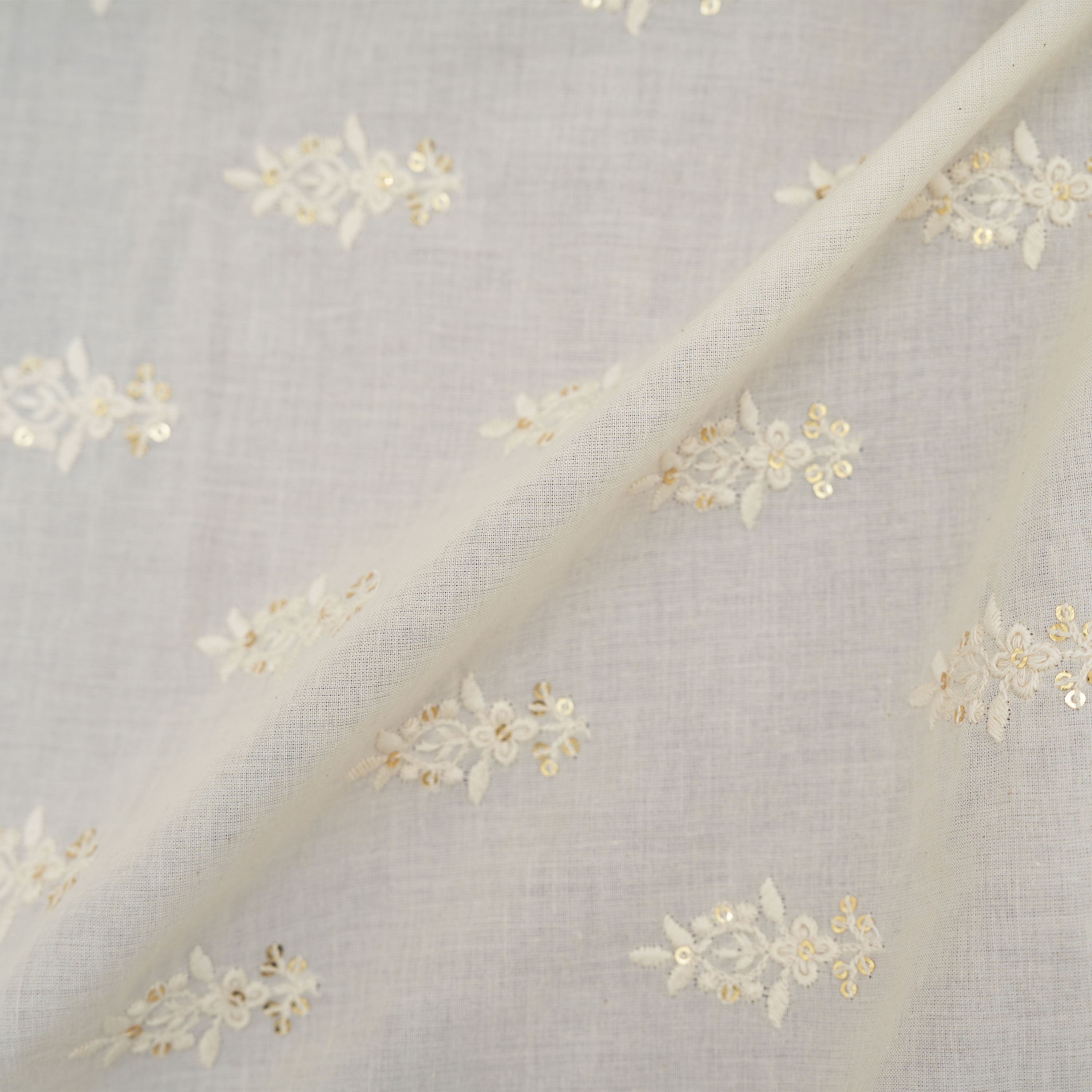 Smoke White Floral Buttas Embroidered On Chanderi Fabric