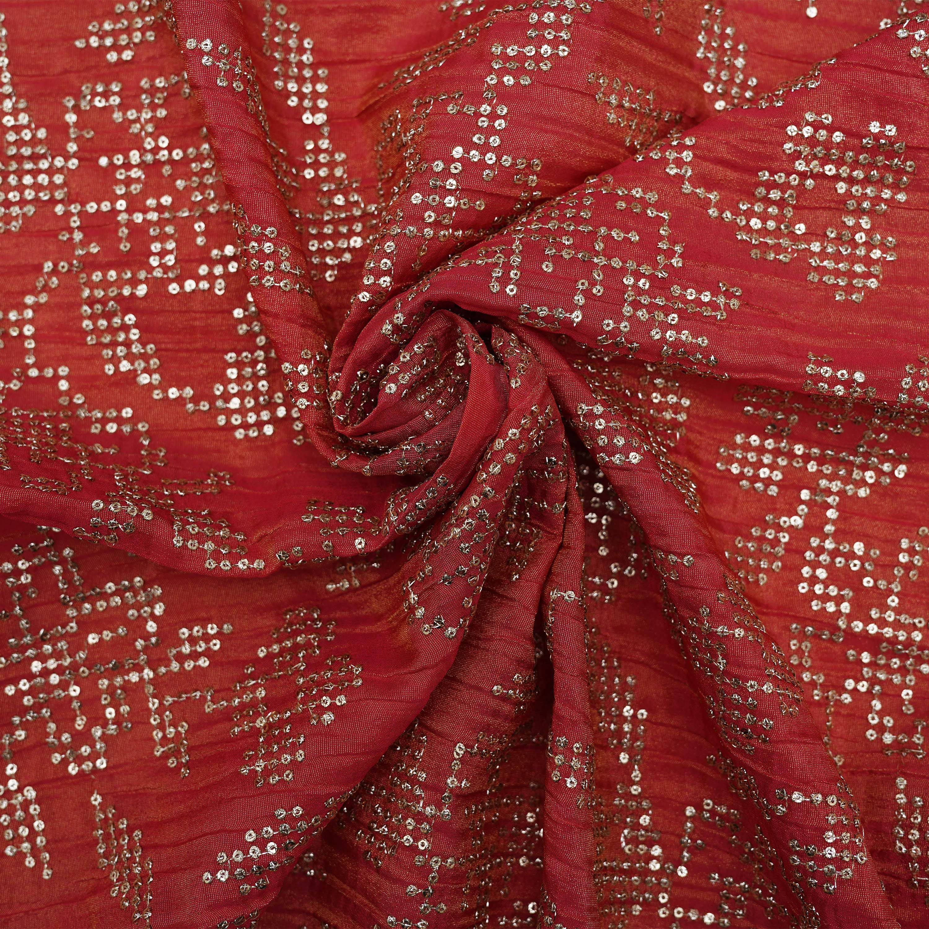 Pinkish Red Floral Embellishment Tissue Fabric