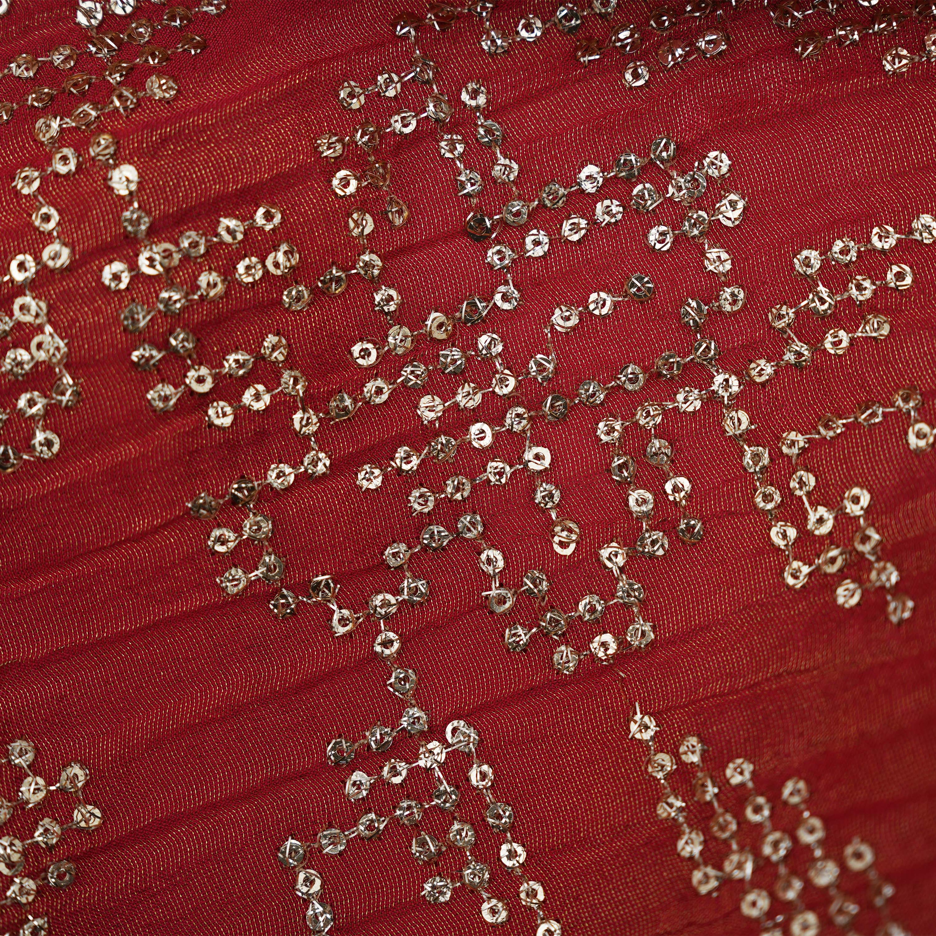 Pinkish Red Floral Embellishment Tissue Fabric