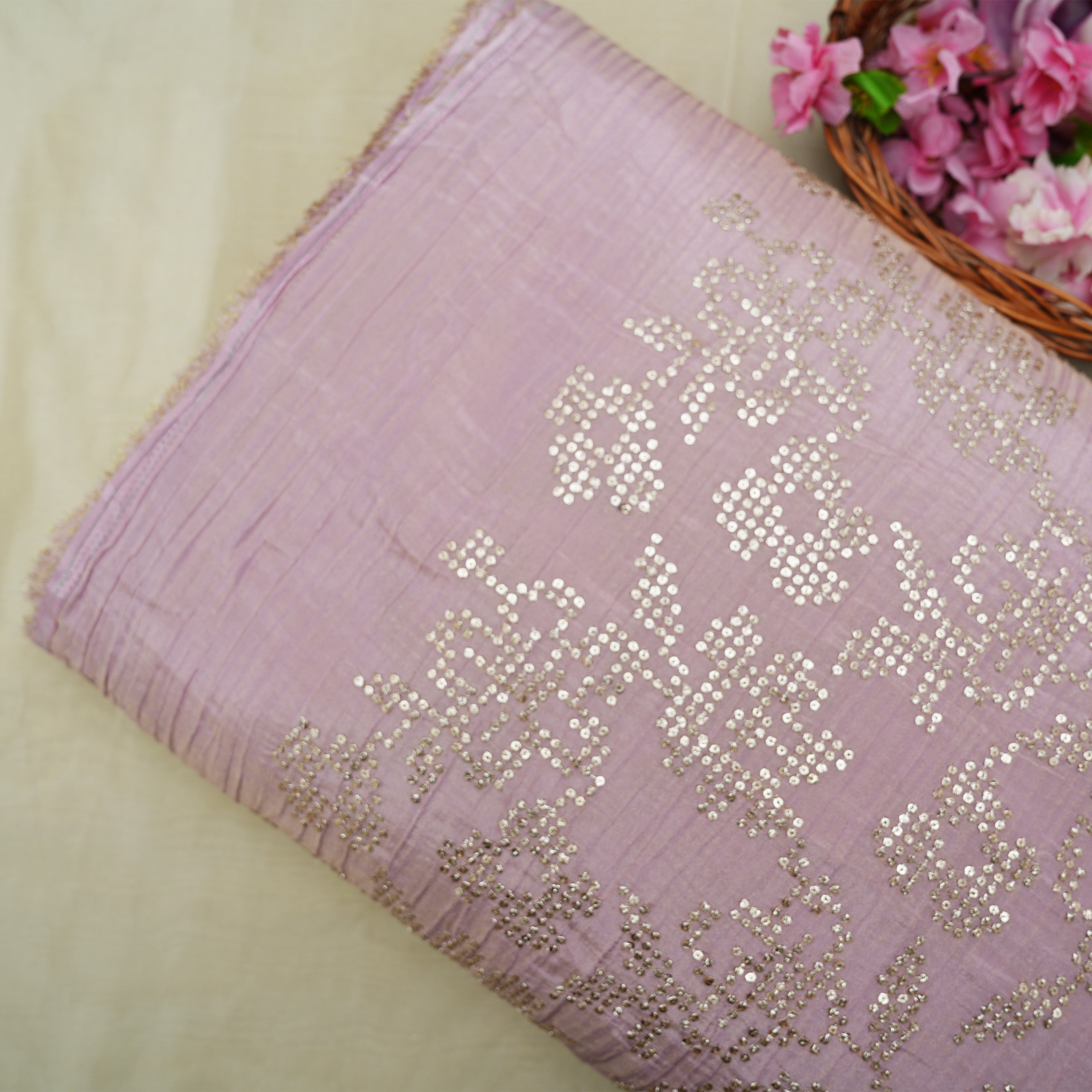 Martini Pink Floral Embellishment Tissue Fabric