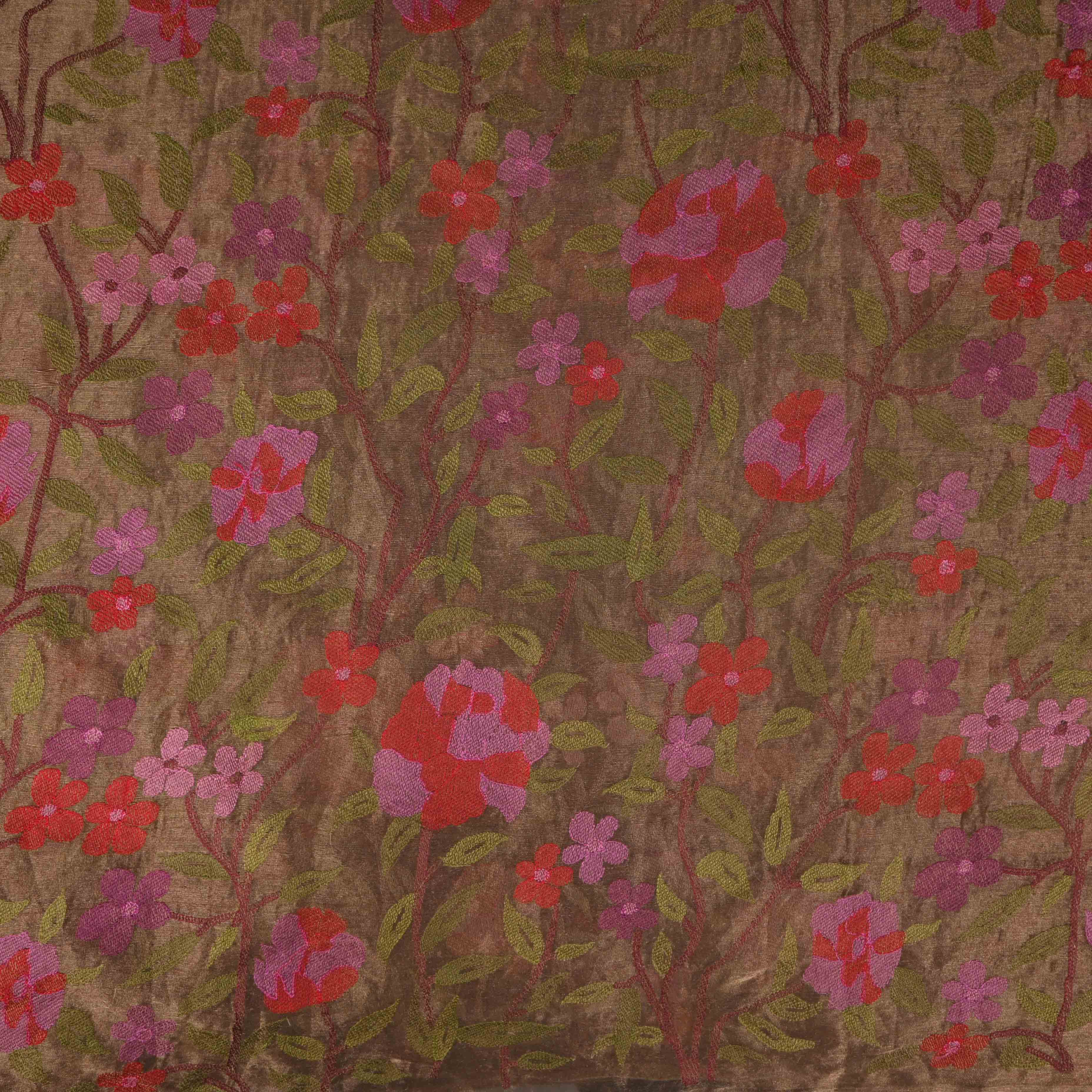 Brownish Gold Tissue Fabric With Jaal Embroidery