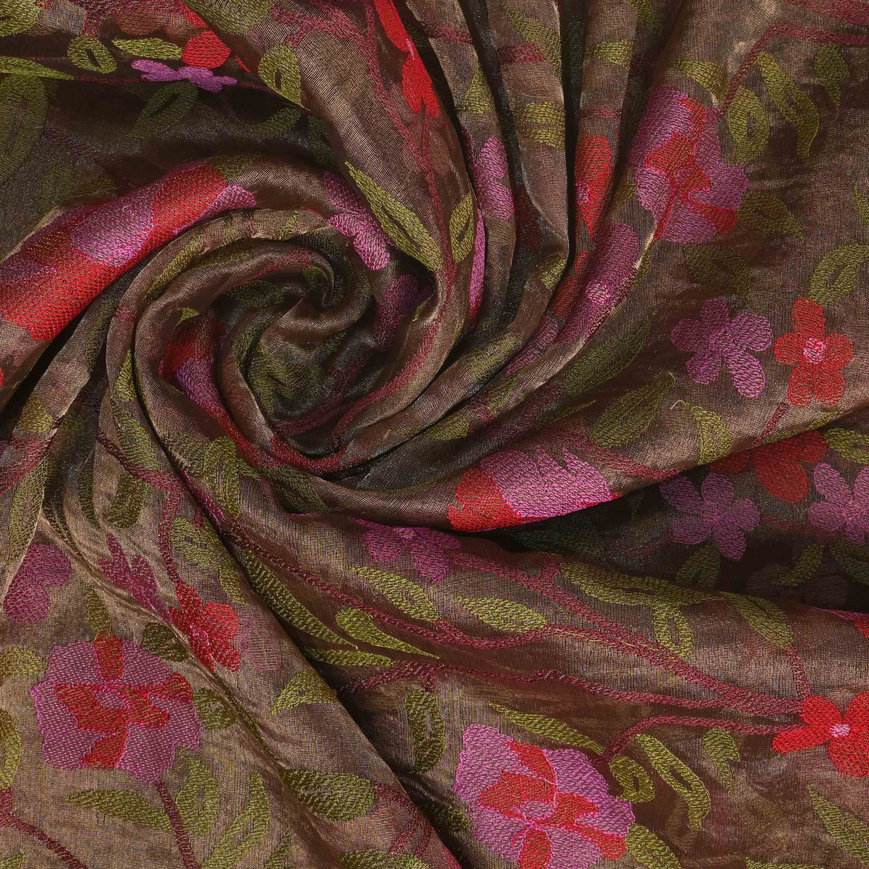 Brownish Gold Tissue Fabric With Jaal Embroidery