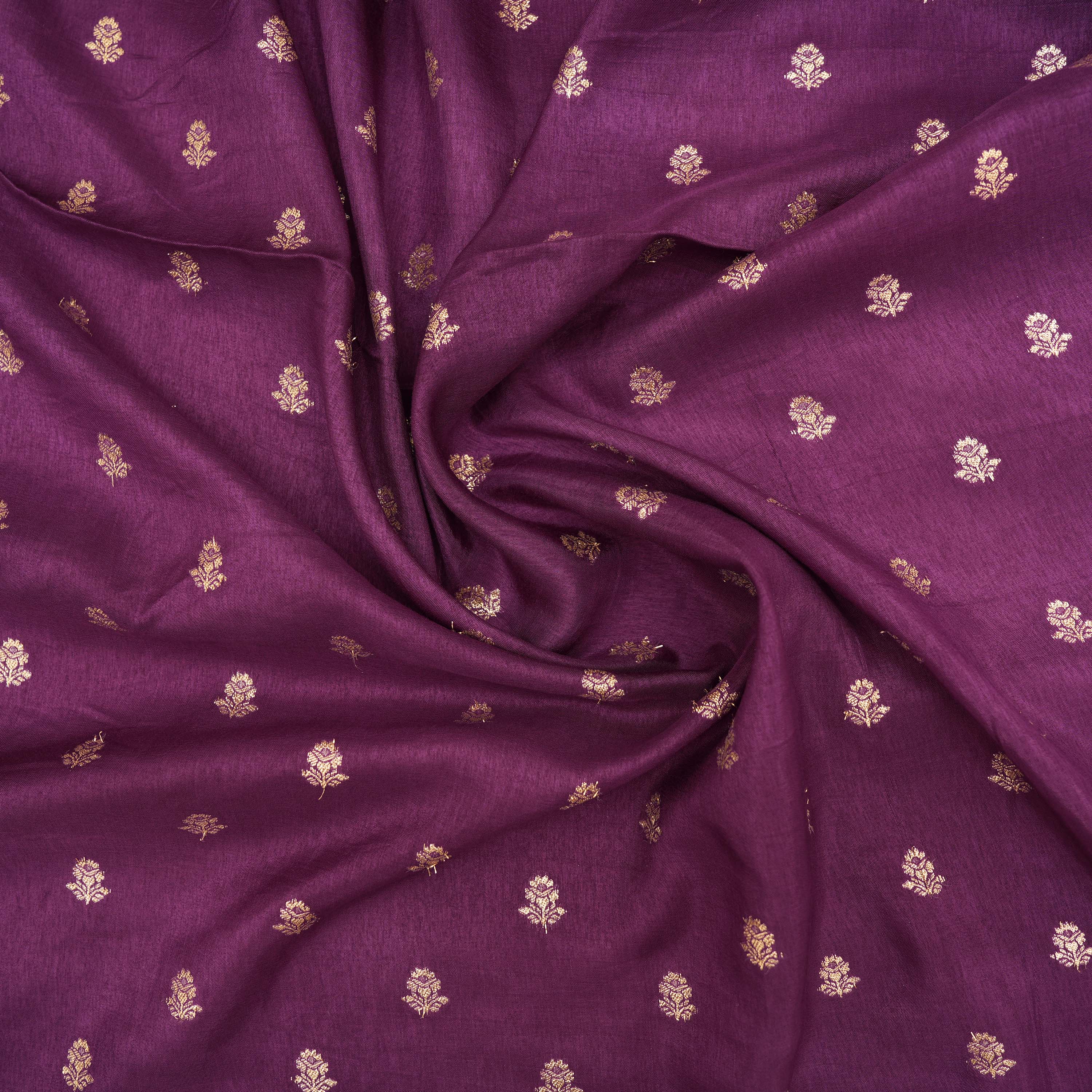 Deep Plum Floral Gold Butti Jamwar Silk Fabric