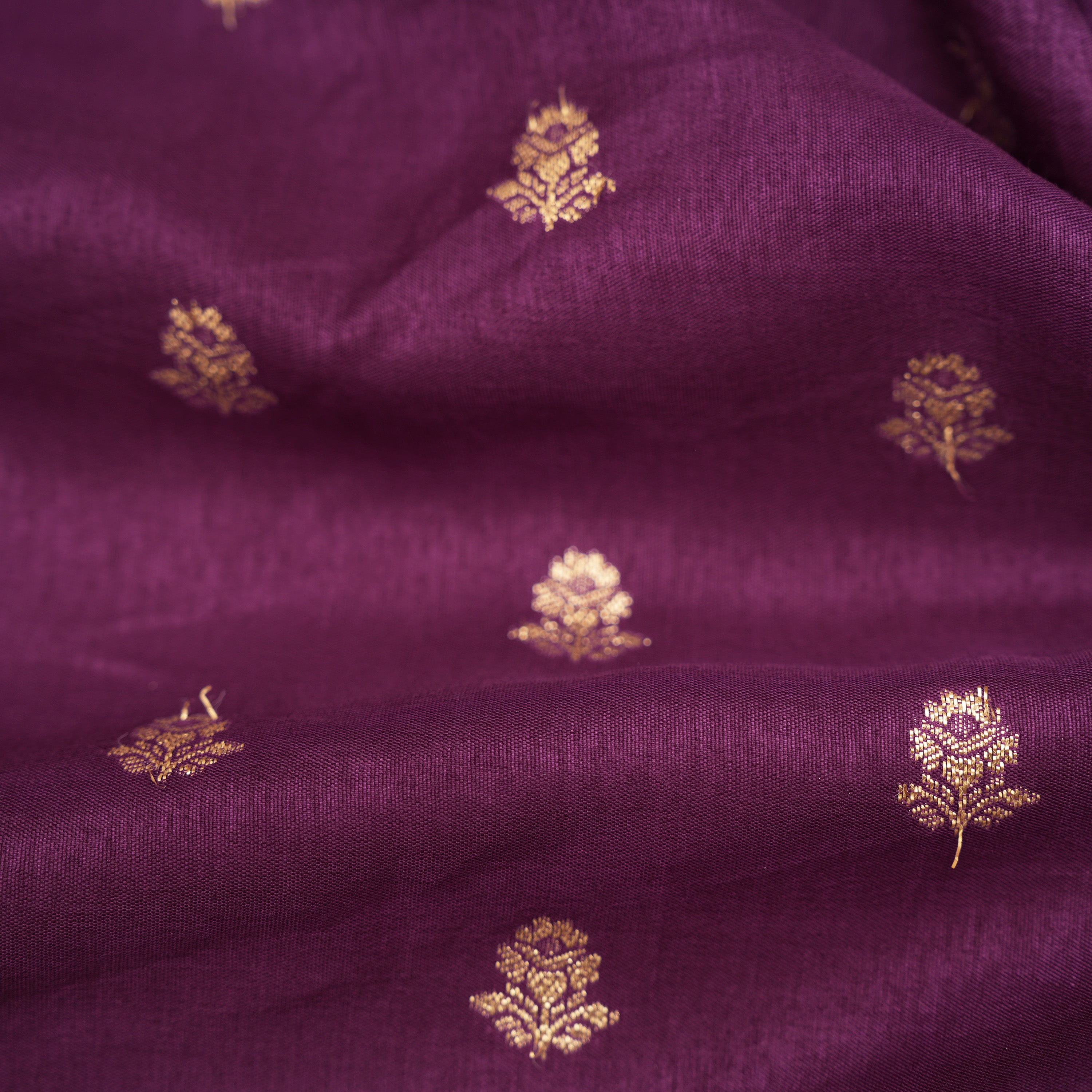 Deep Plum Floral Gold Butti Jamwar Silk Fabric