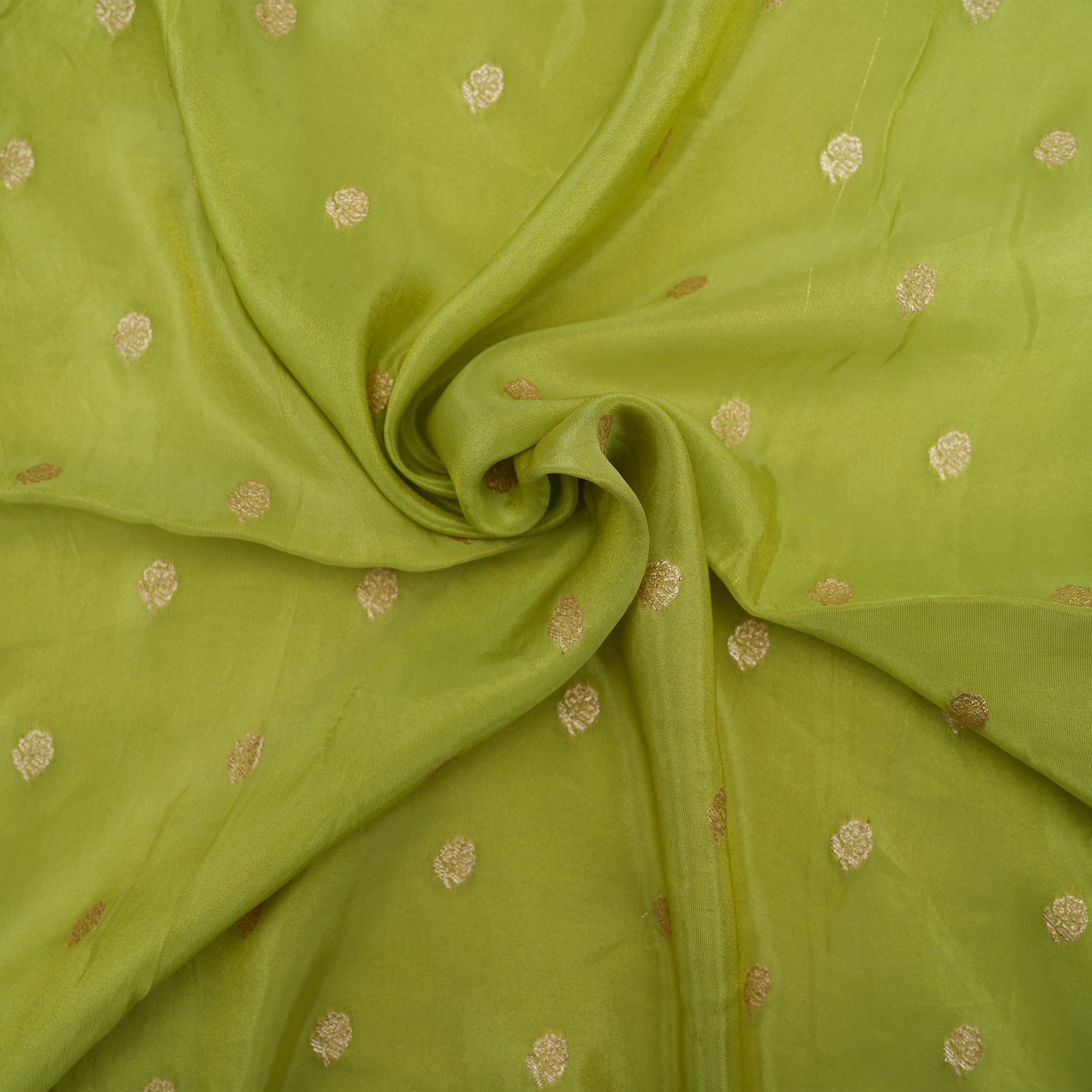 Wasabi Green Floral Buttis With Floral Jaal Border Tissue Fabric