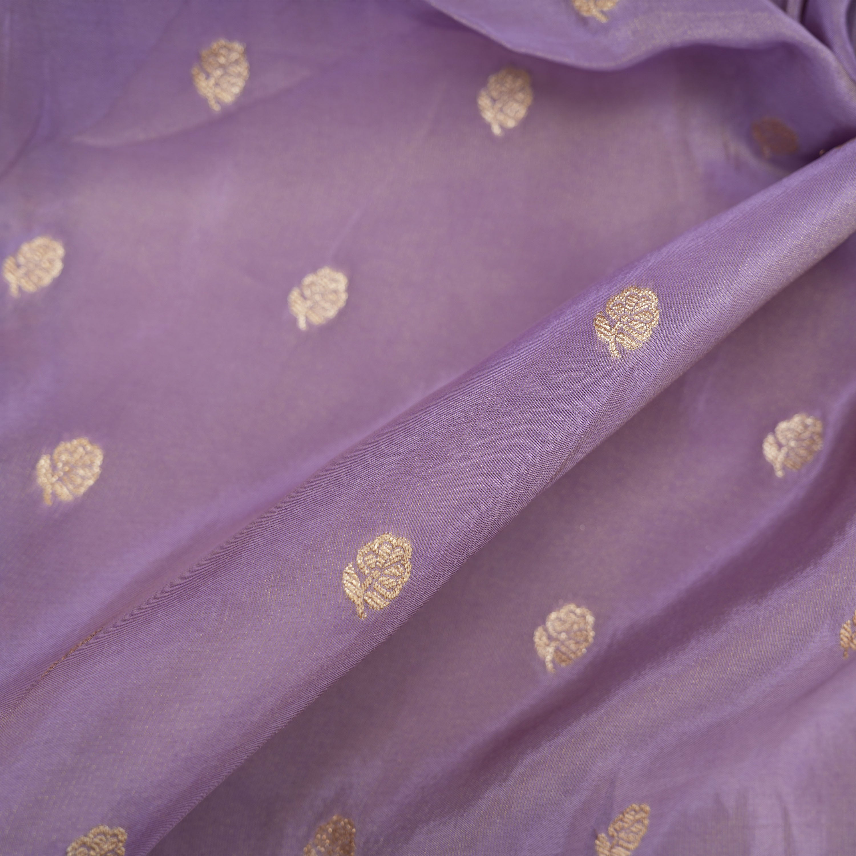 Lavender Multicolor Floral Bordered Jamawar Silk Fabric