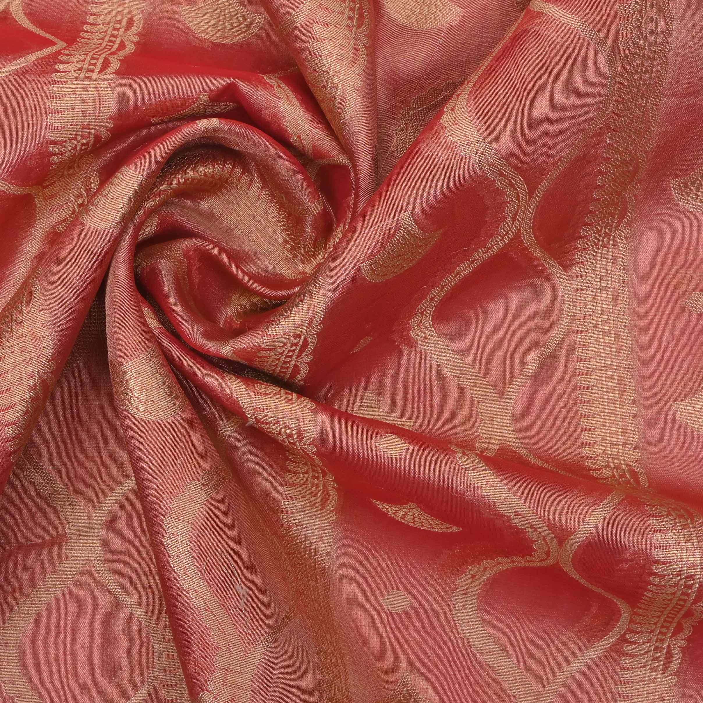 Candy Pink Tissue Fabric With Zari Weaving