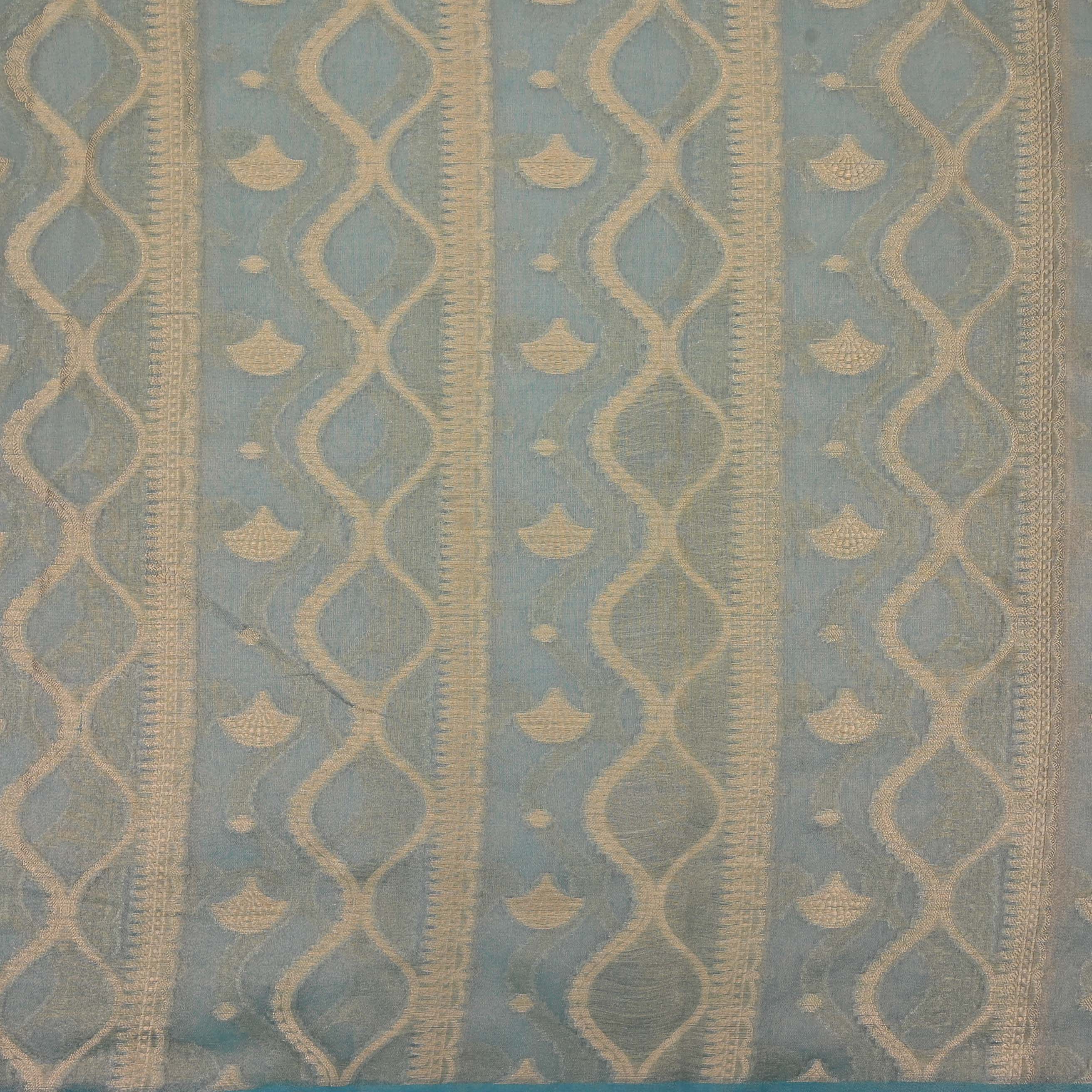 Powder Blue Tissue Fabric With Zari Weaving