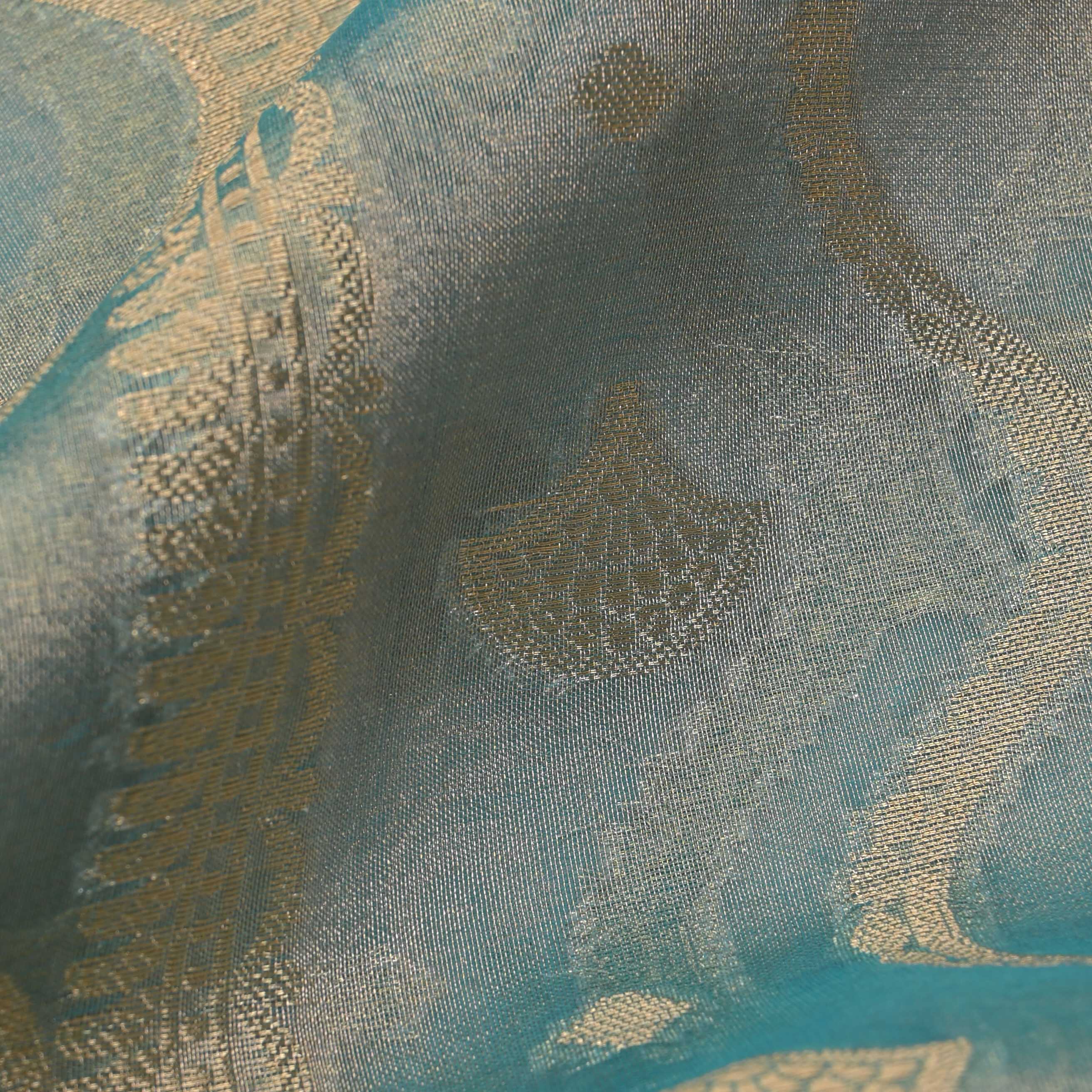 Powder Blue Tissue Fabric With Zari Weaving