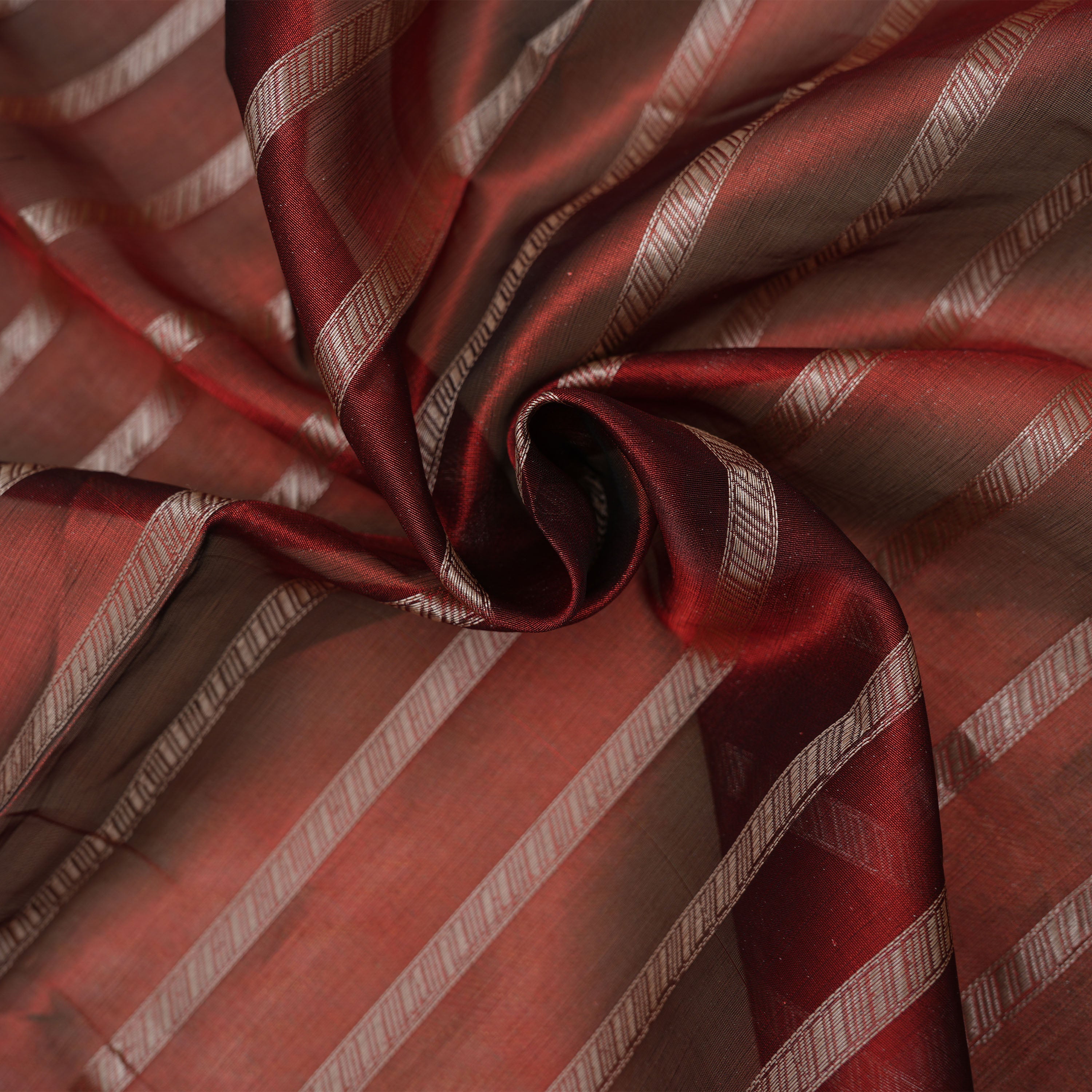Copper Rust Brown Horizontal Stripes Tissue Fabric