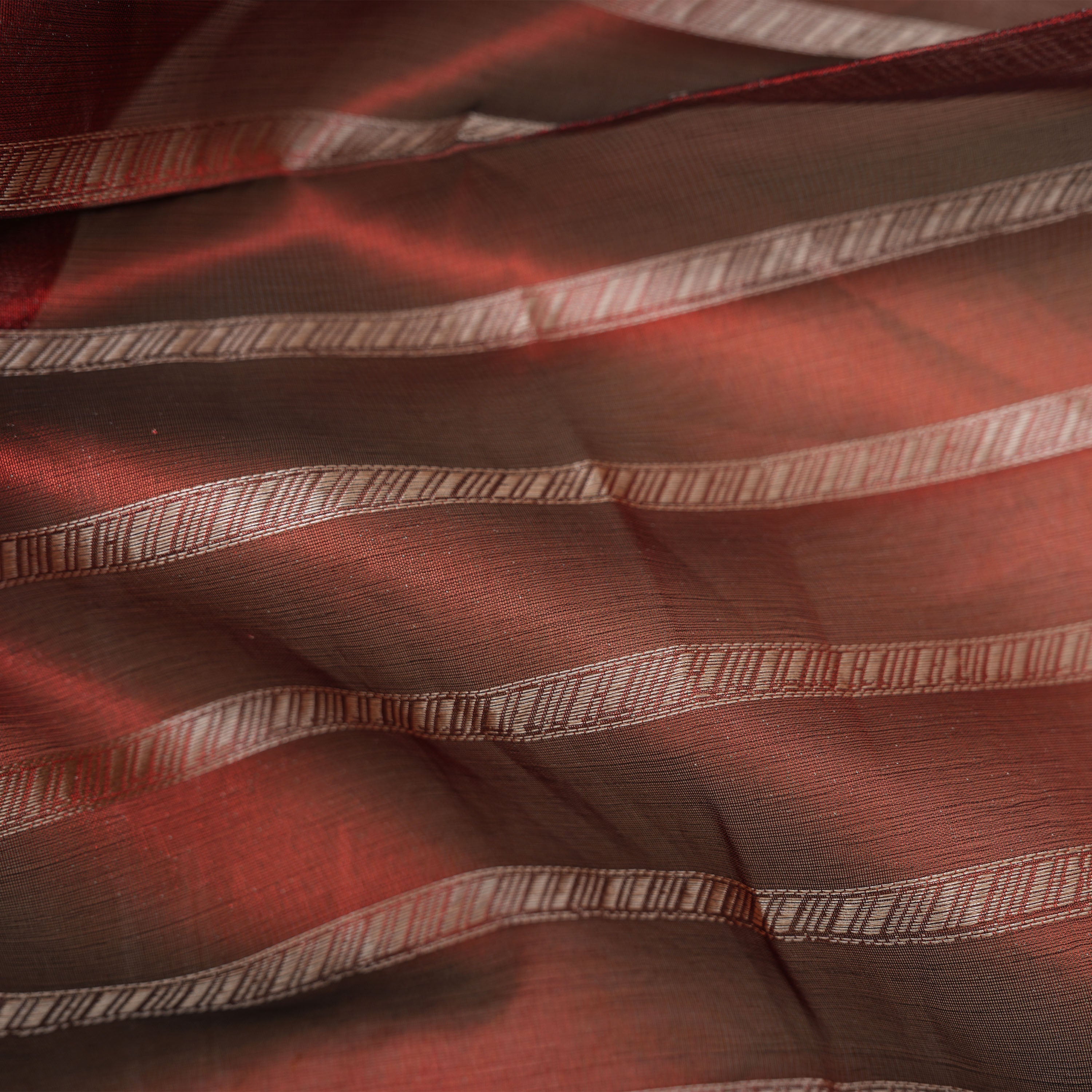 Copper Rust Brown Horizontal Stripes Tissue Fabric