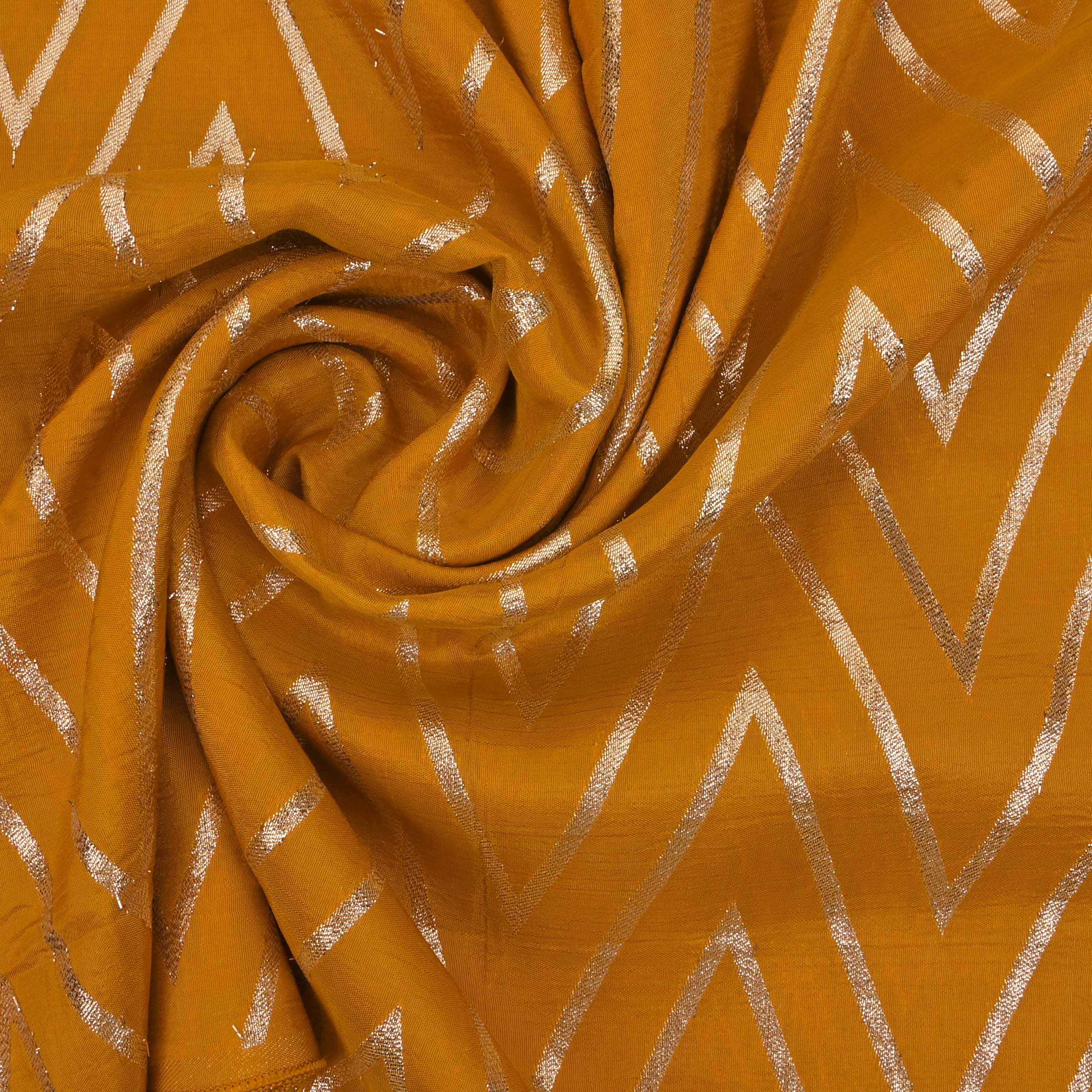 Orange Yellow Zig-Zag Brocade Banarasi Fabric