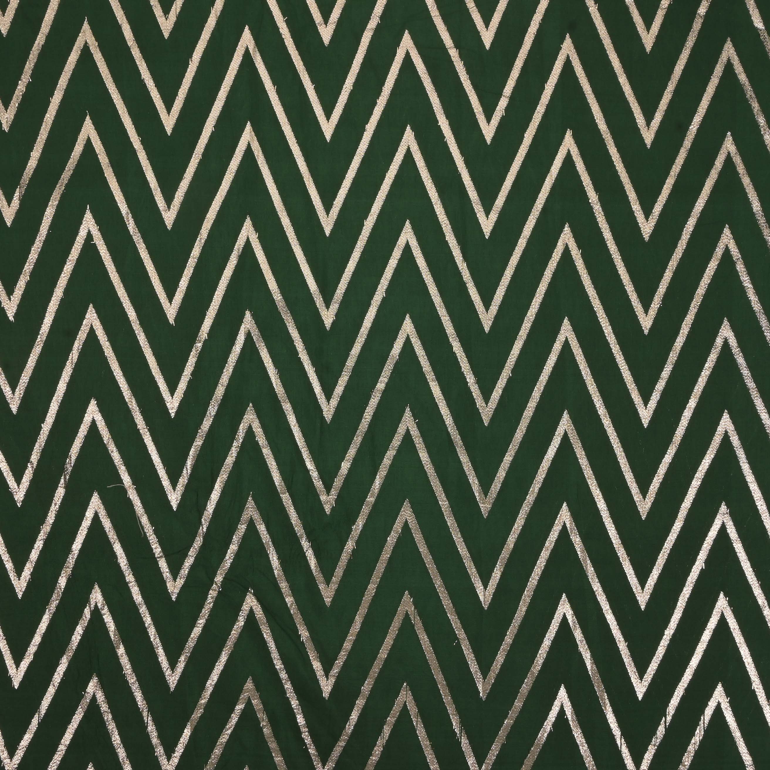 Leaf Green Zig-Zag Brocade Banarasi Fabric