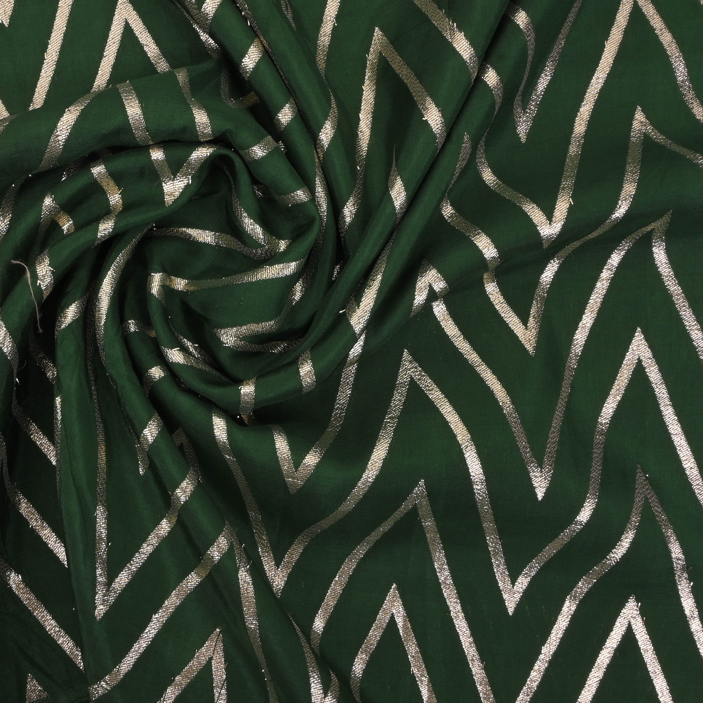 Leaf Green Zig-Zag Brocade Banarasi Fabric