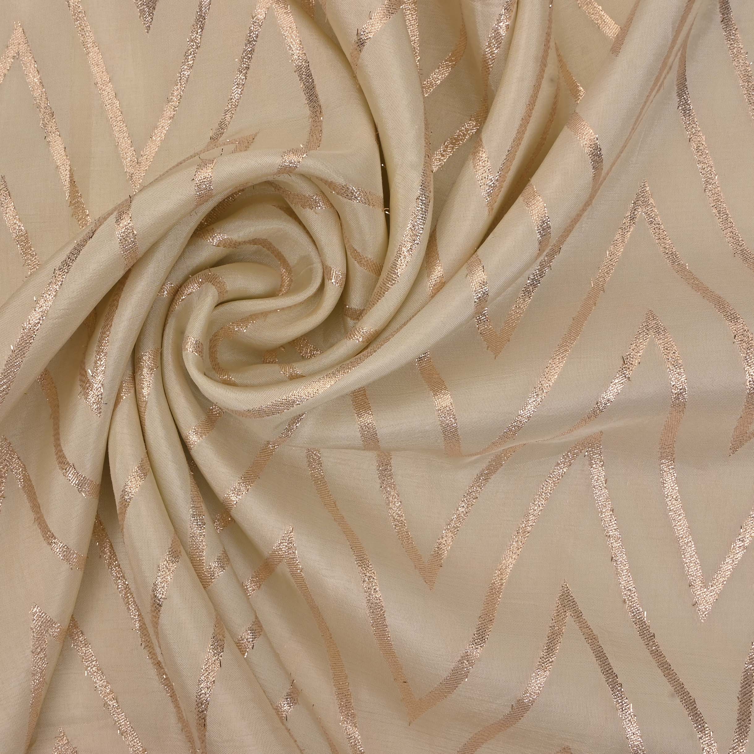 Merino White Zig-Zag Brocade Banarasi Fabric