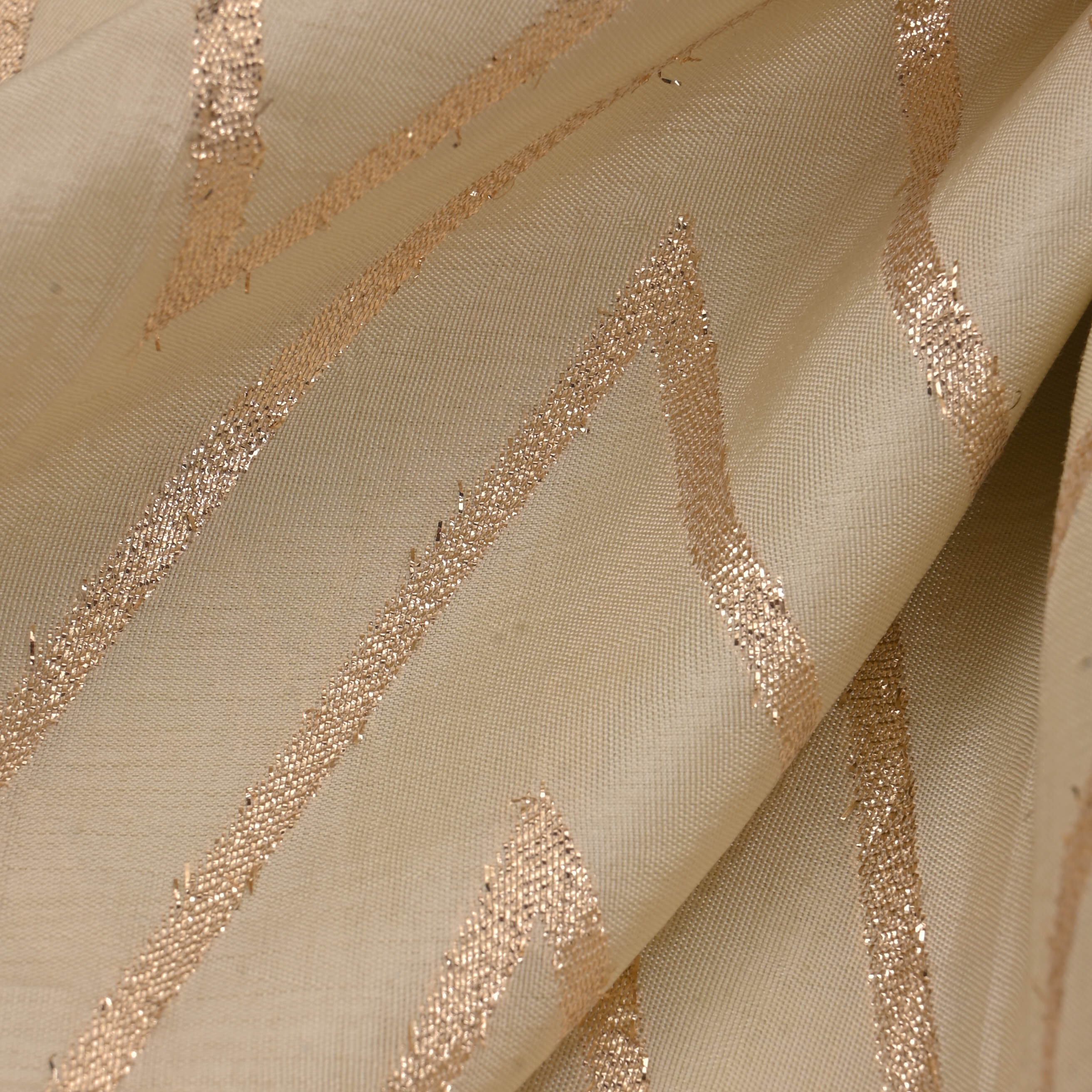 Merino White Zig-Zag Brocade Banarasi Fabric