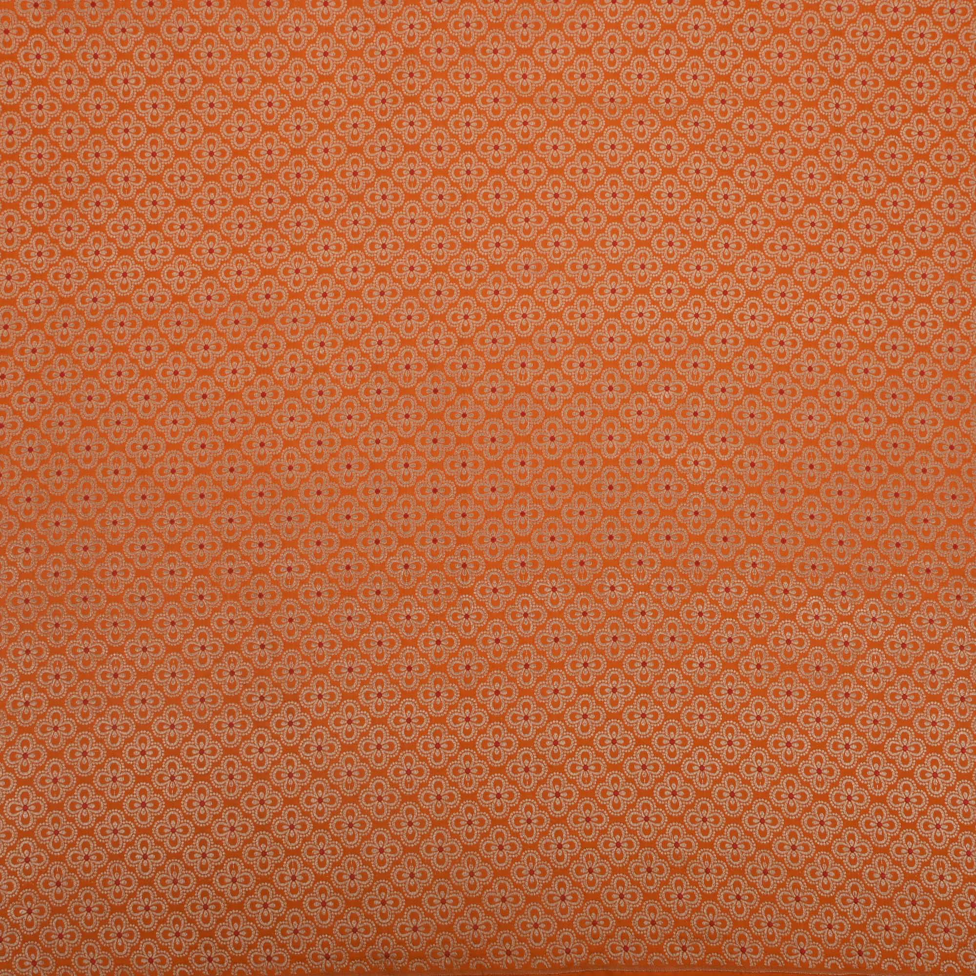 Flame Orange Banarasi Floral Weave Fabric