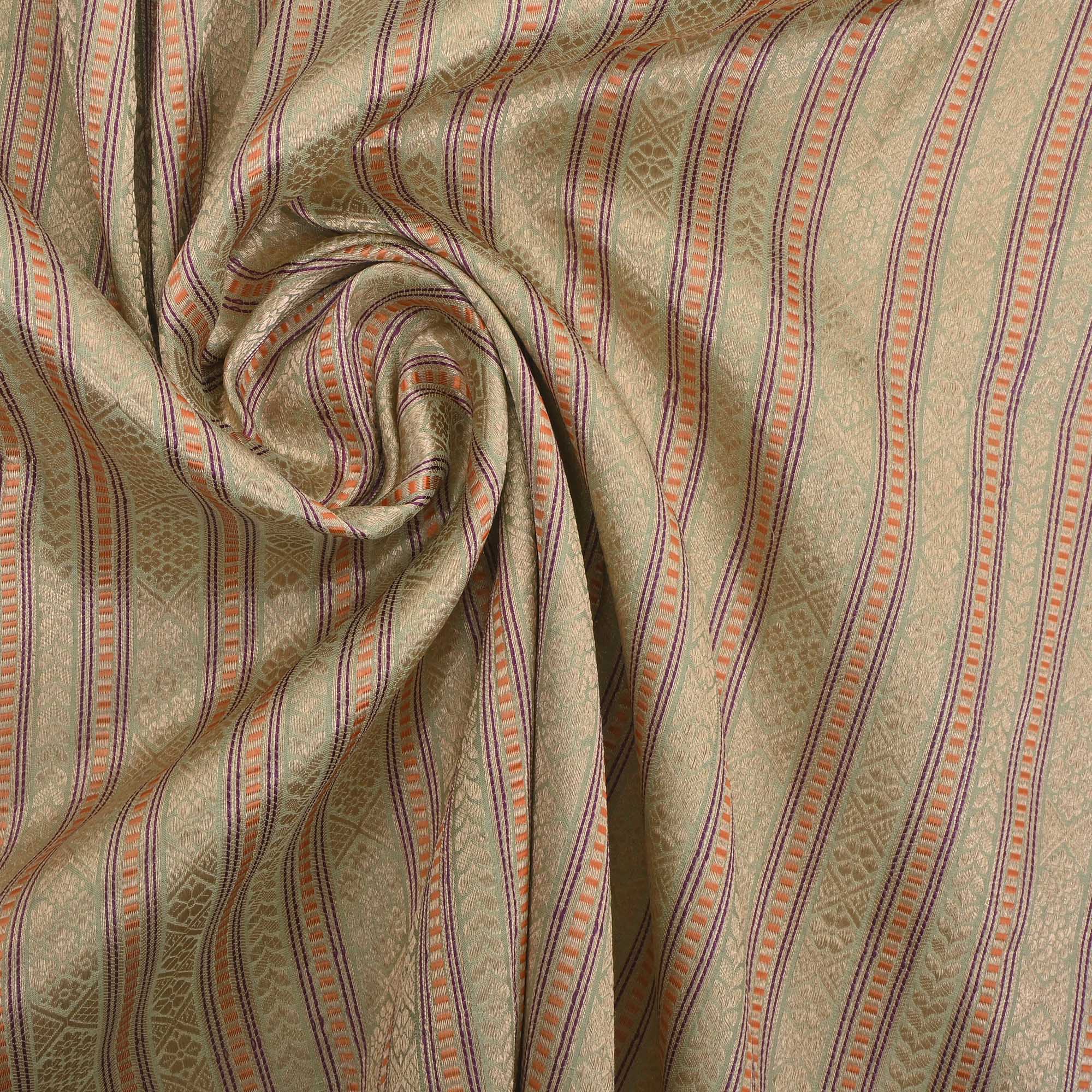 Tea Green Banarasi Striped Weave Fabric