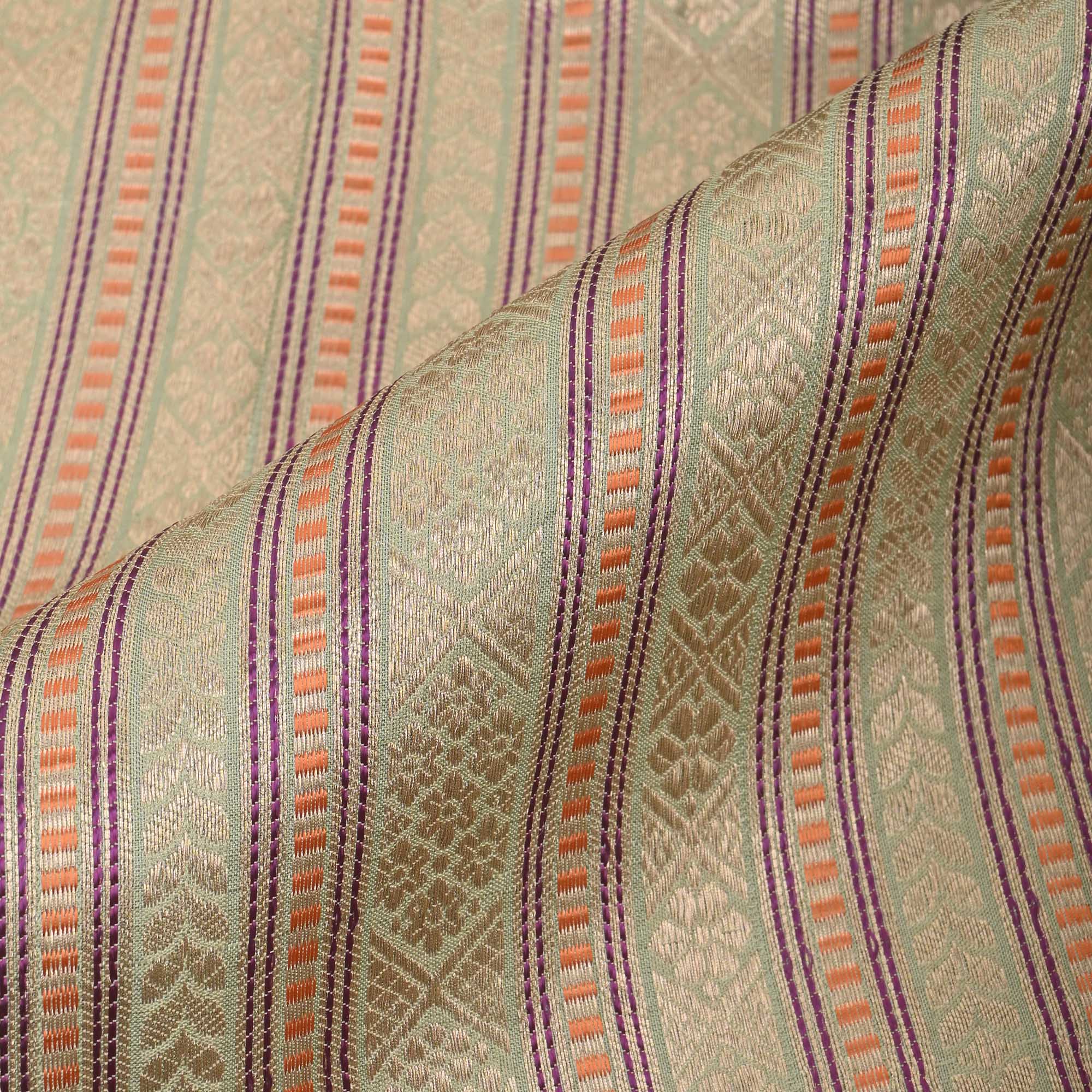 Tea Green Banarasi Striped Weave Fabric