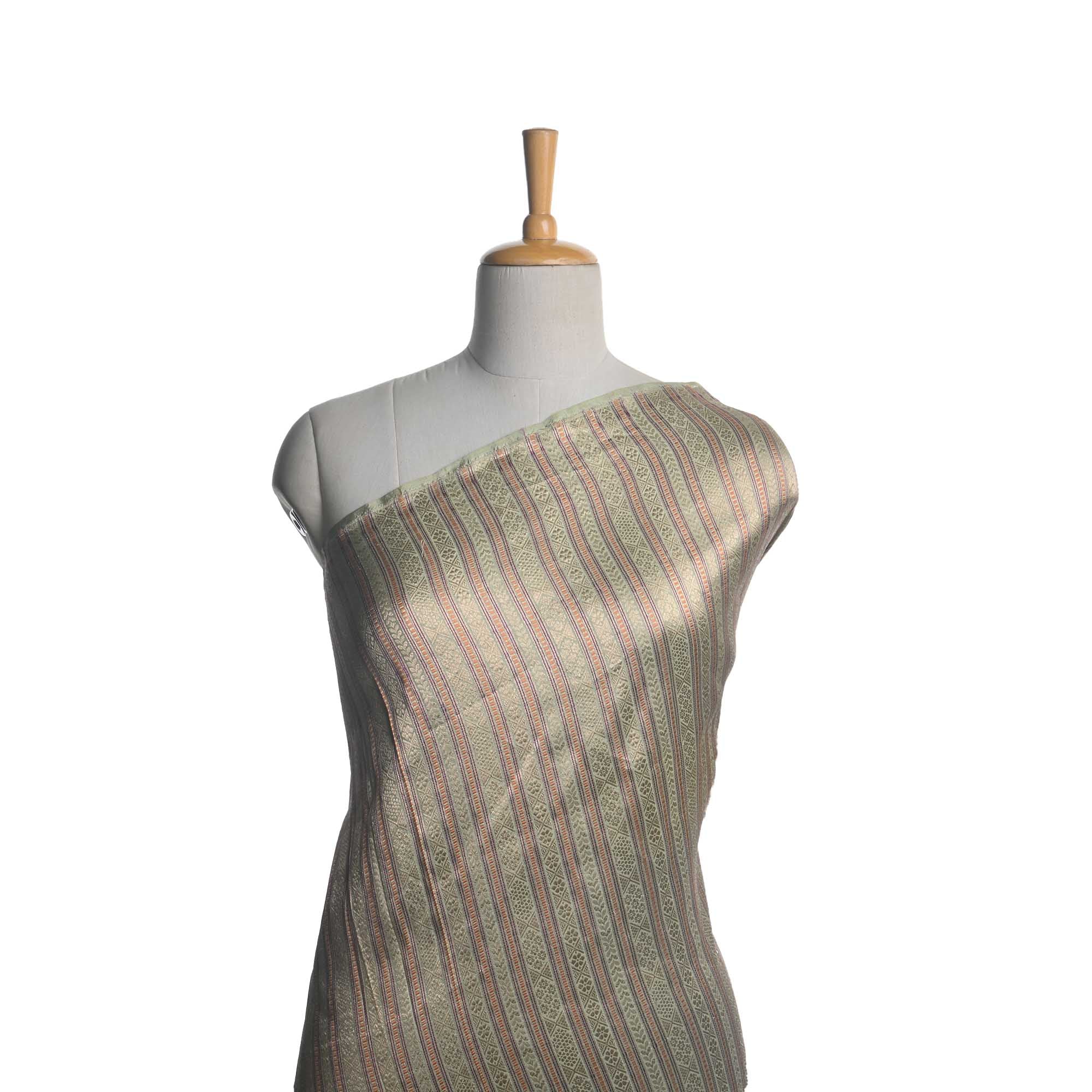 Tea Green Banarasi Striped Weave Fabric