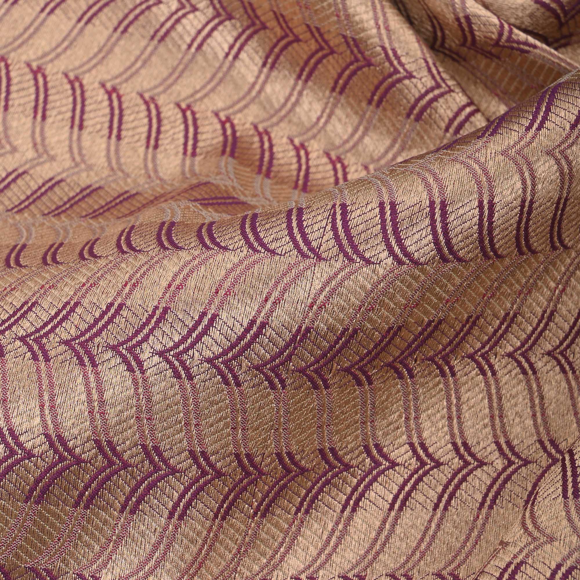 Purple Gold Banarasi Chevron Weave Fabric