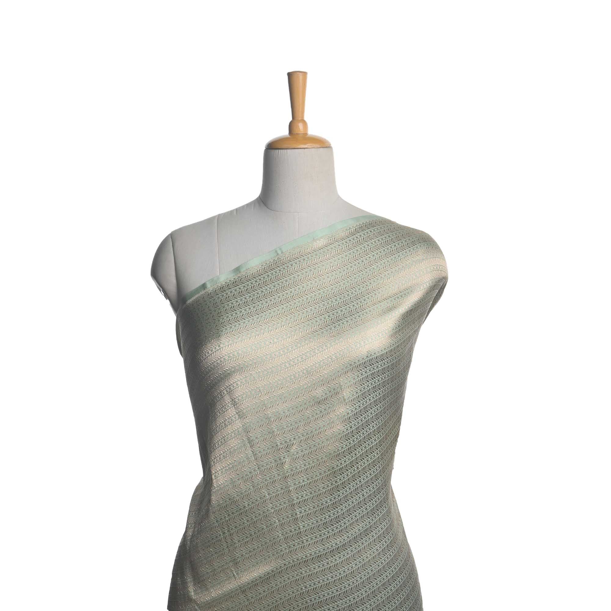 Turquoise Green Banarasi Striped Weave Fabric