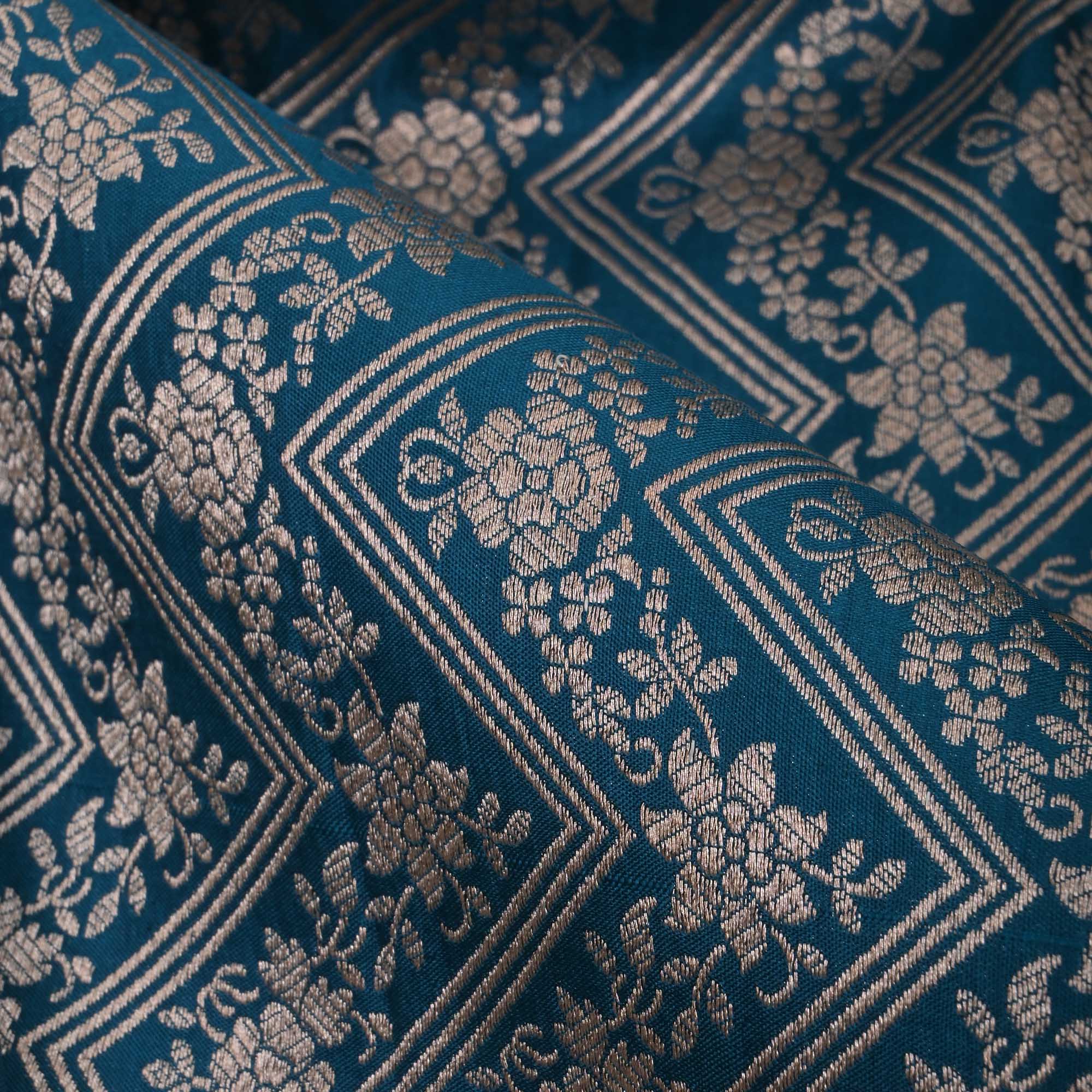 Bermuda Blue Banarasi Chevron Weave Fabric