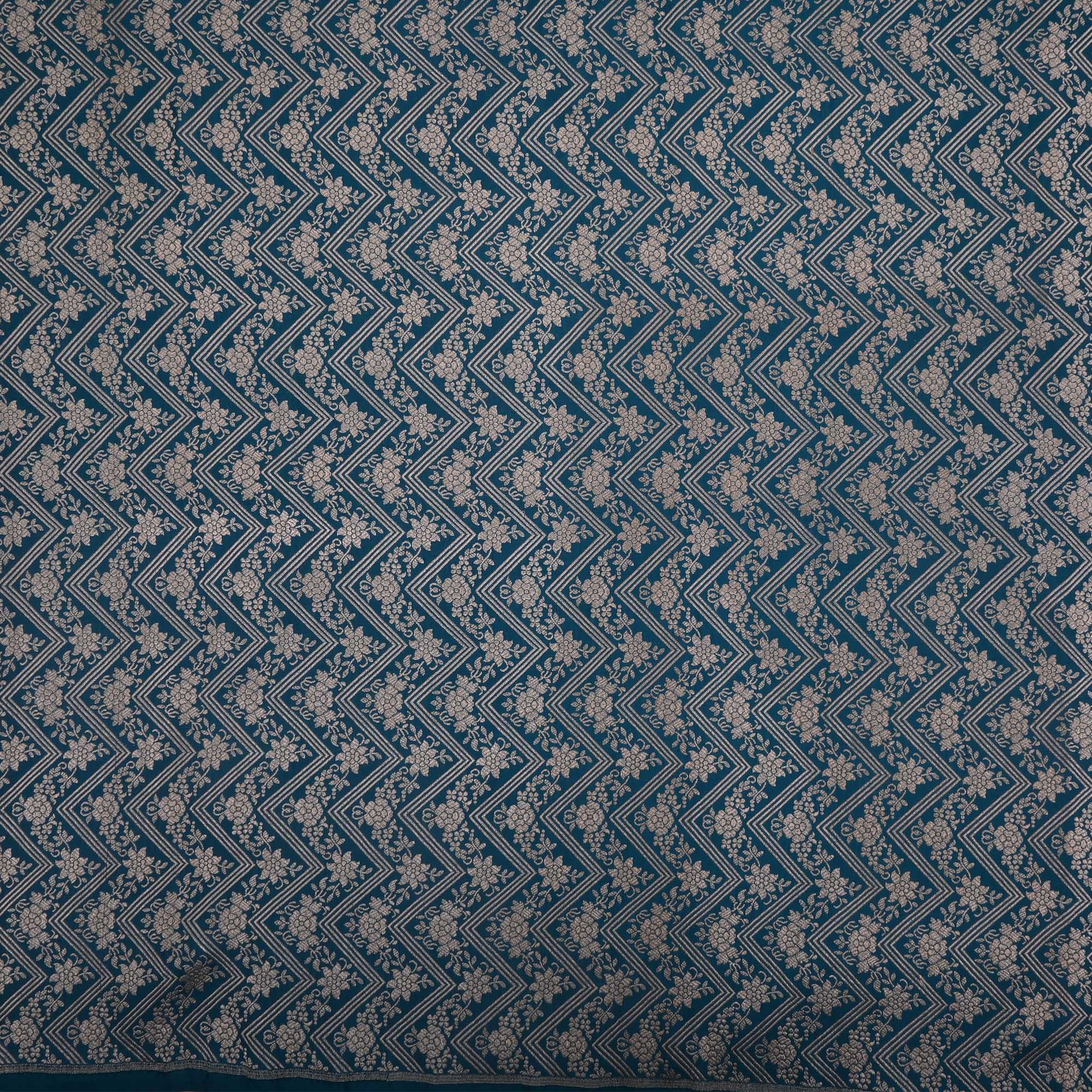 Bermuda Blue Banarasi Chevron Weave Fabric