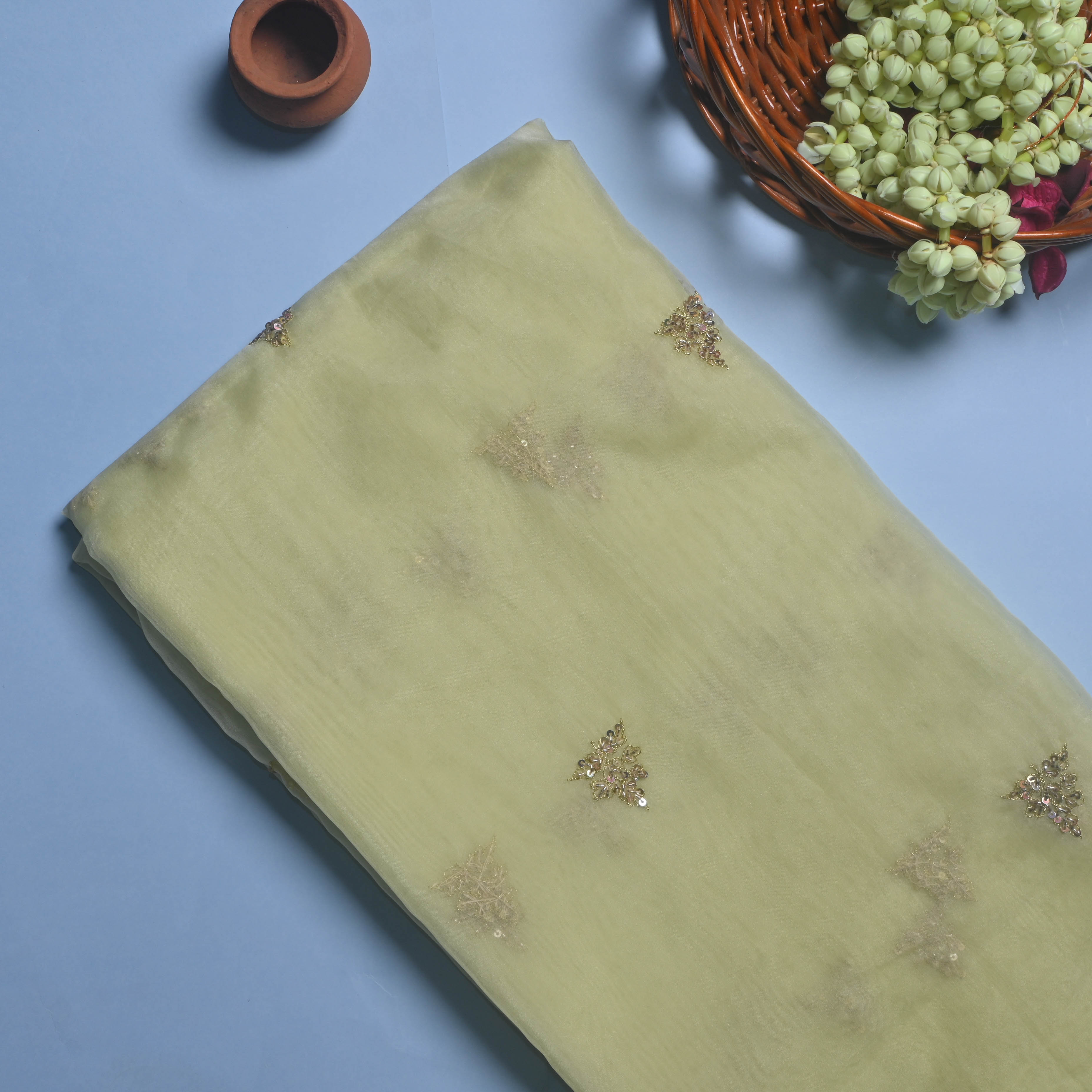 Fantasia Purple Butti Embroidered Organza Fabric