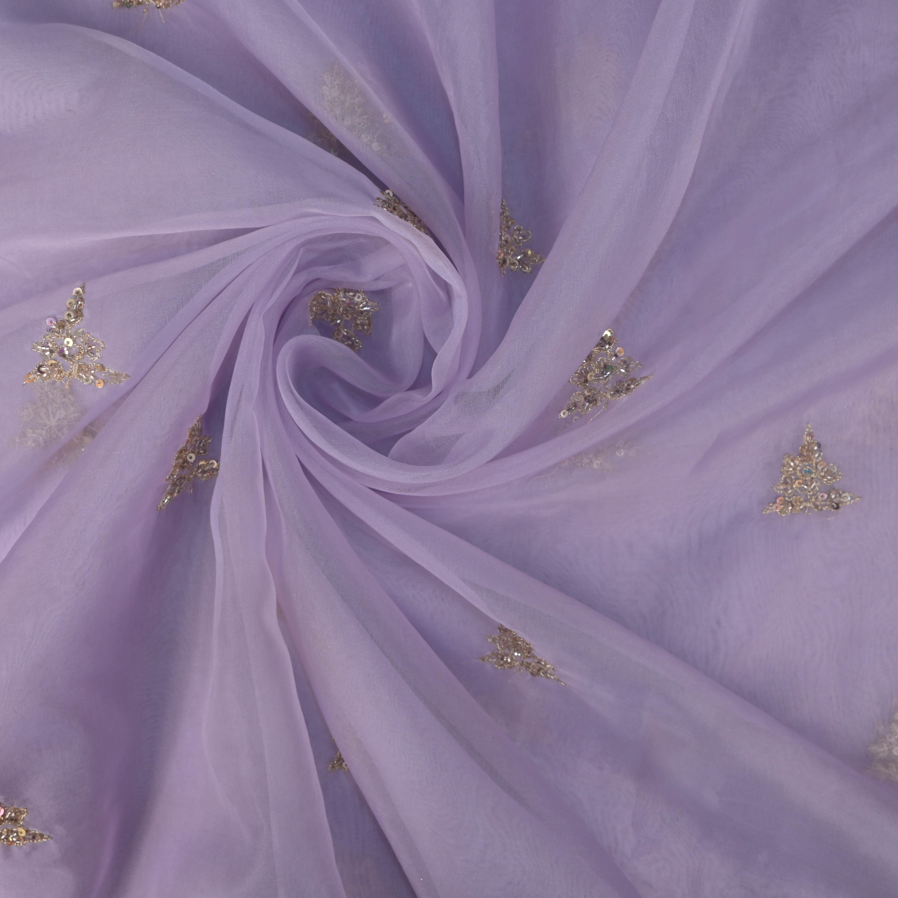 Fantasia Purple Butti Embroidered Organza Fabric