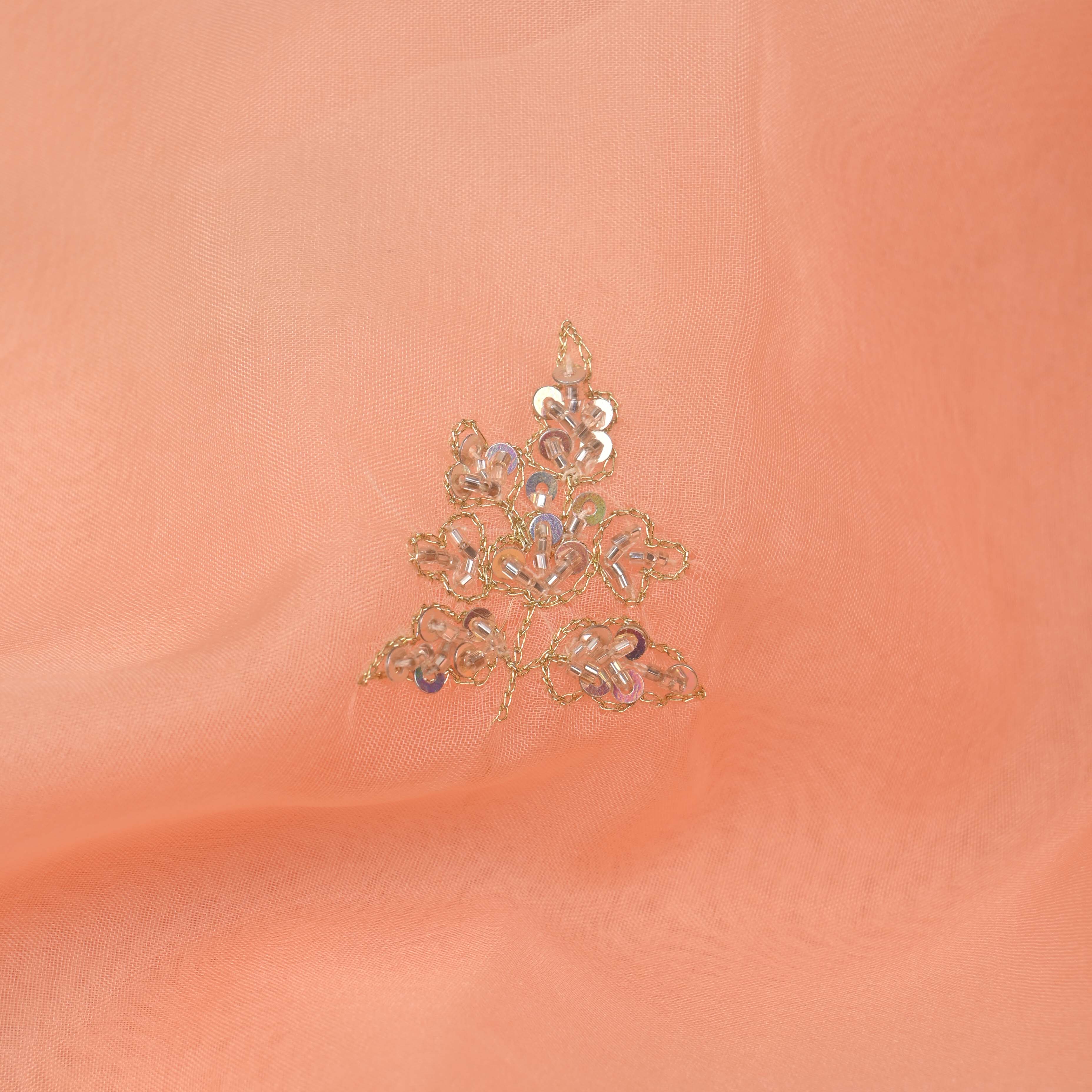 Peach Pink Buttis Organza Embroidery Fabric