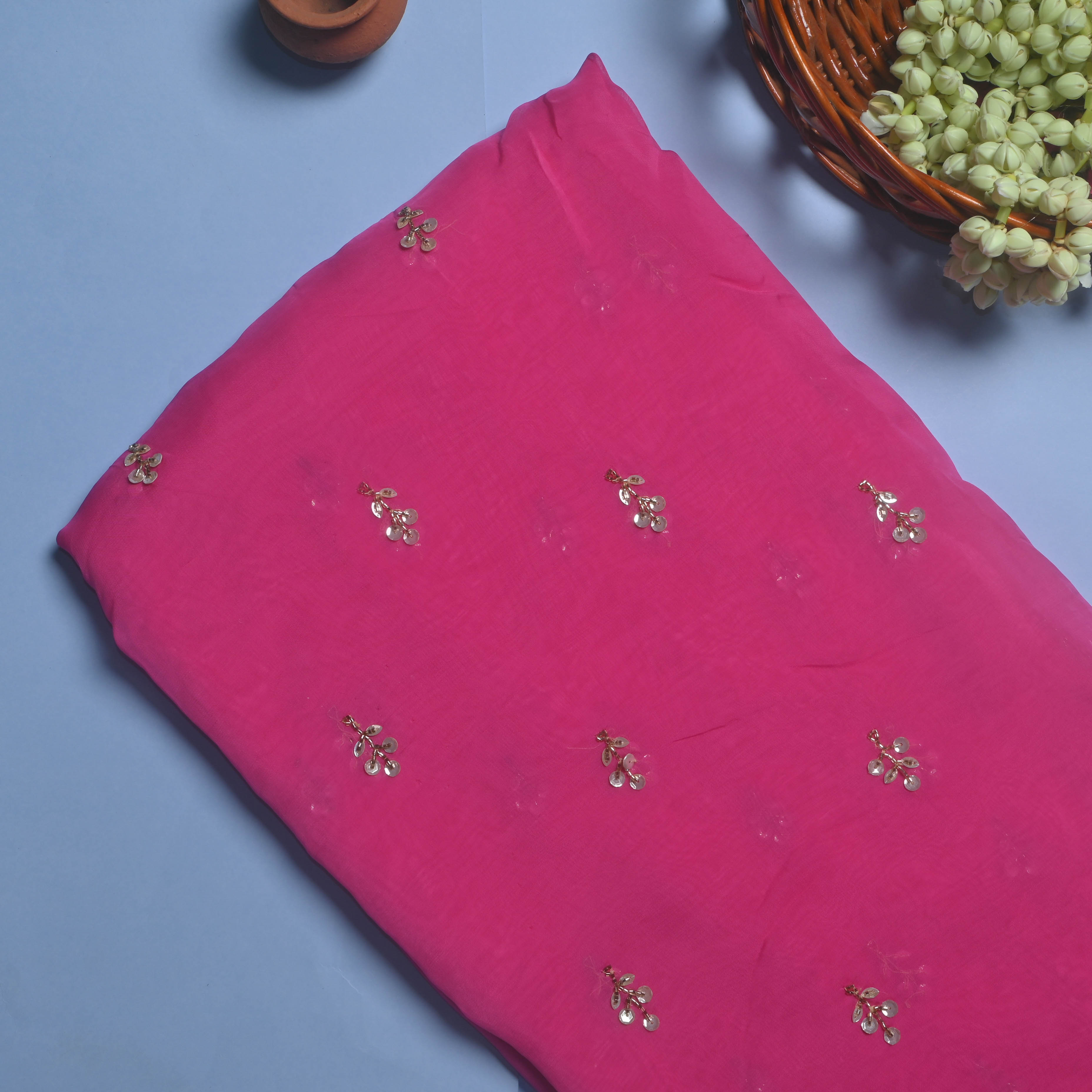 Bright Pink Buttis Organza Embroidery Fabric