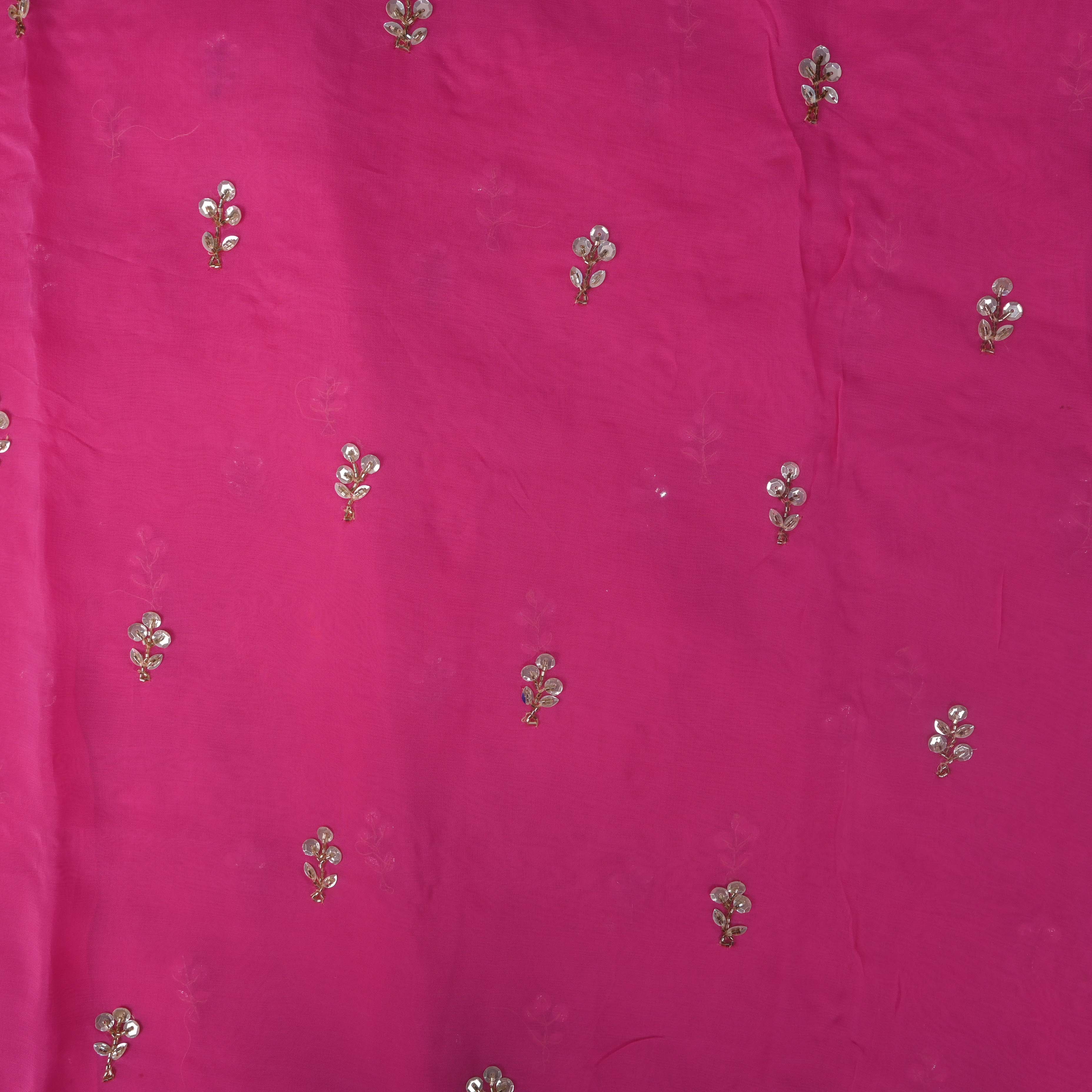Bright Pink Buttis Organza Embroidery Fabric