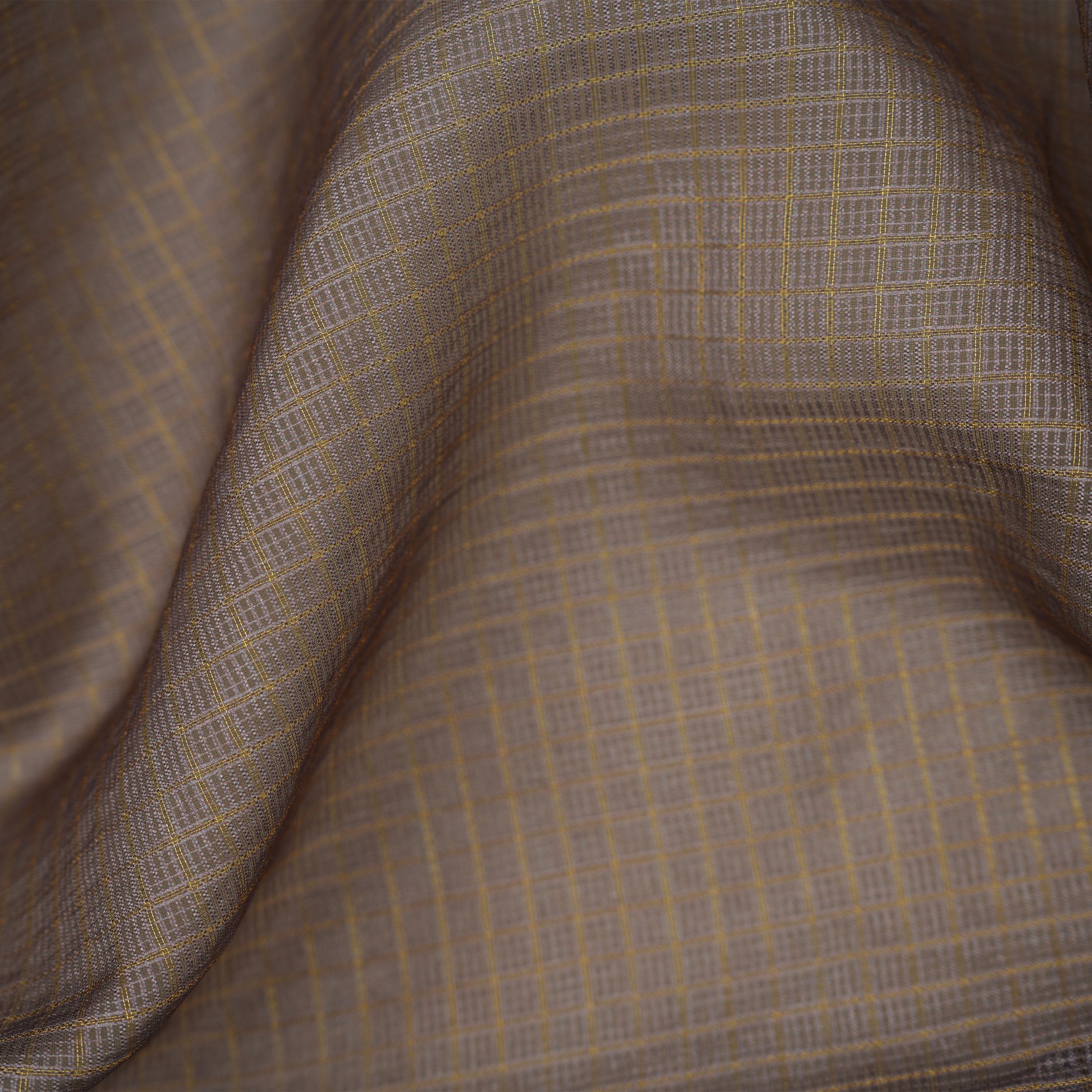 Sandstone Brown Checks And Floral Contrast Border Kota Fabric