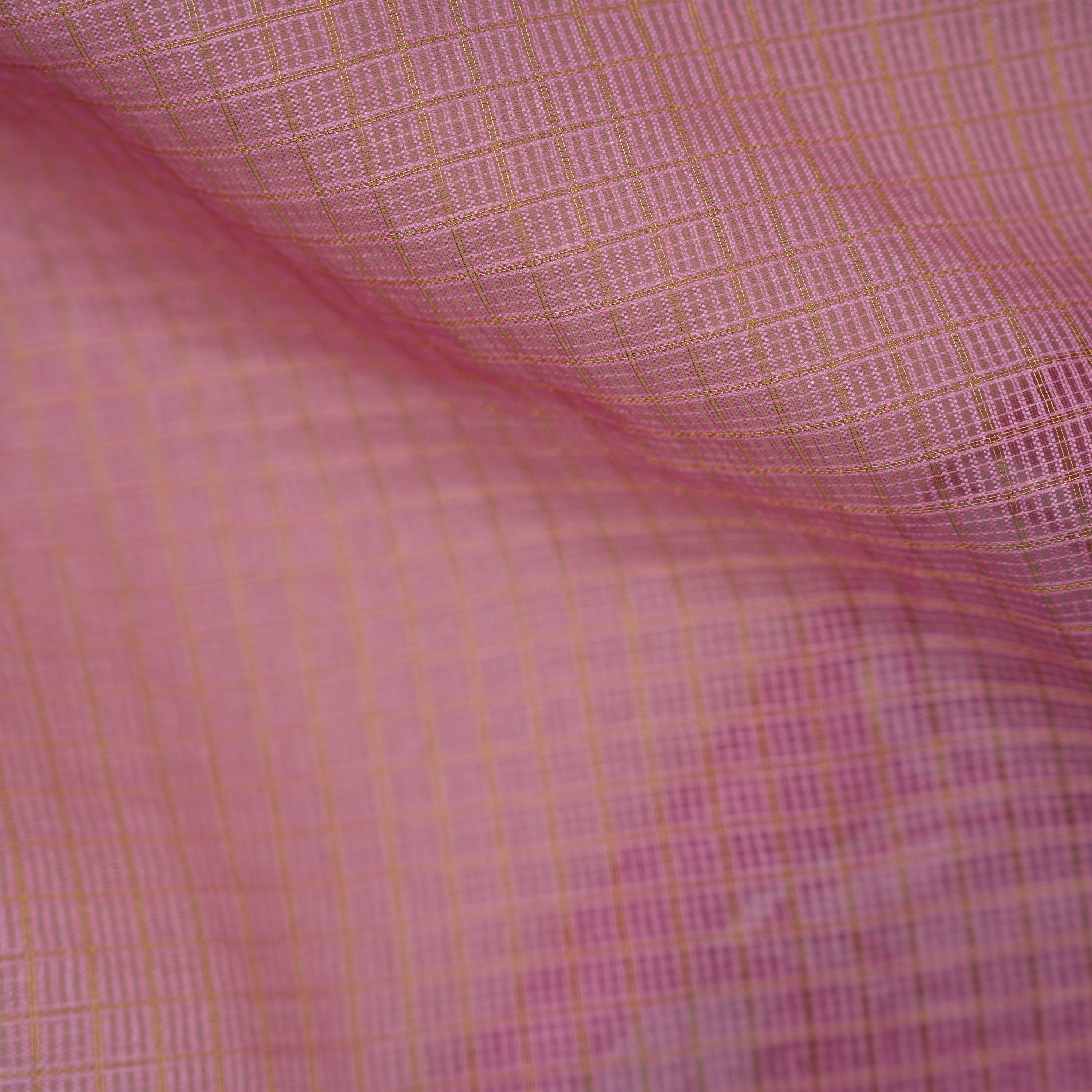 Turkish Rose Pink Checks And Floral Contrast Border Kota Fabric