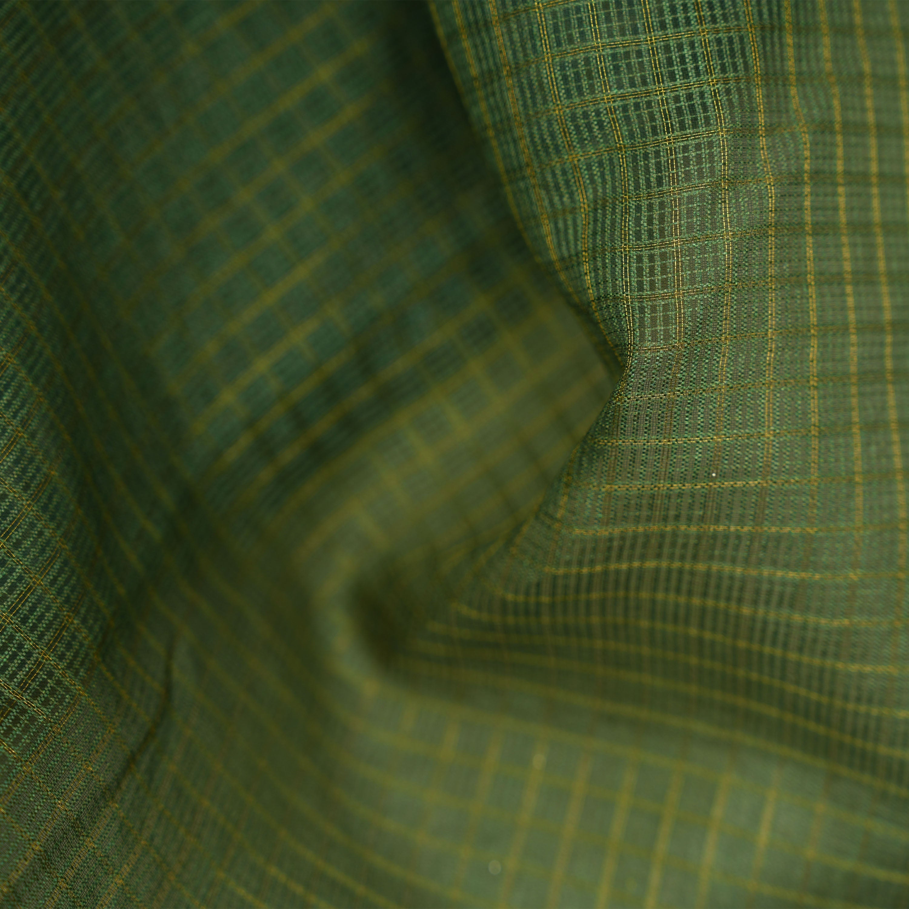 Hazel Green Checks And Kalamkari Contrast Border Kota Fabric