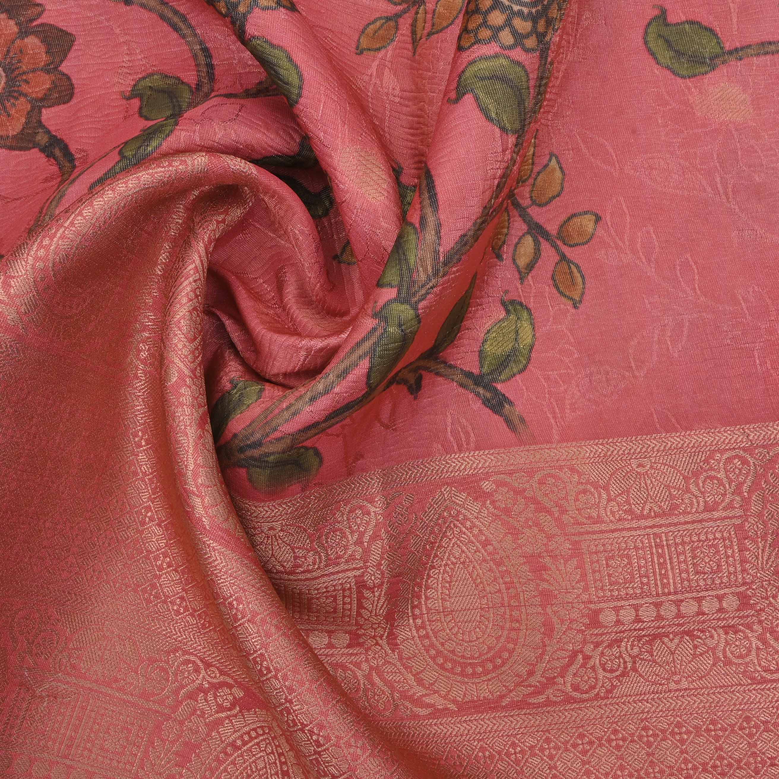 Candy Pink Printed Floral Tissue Fabric