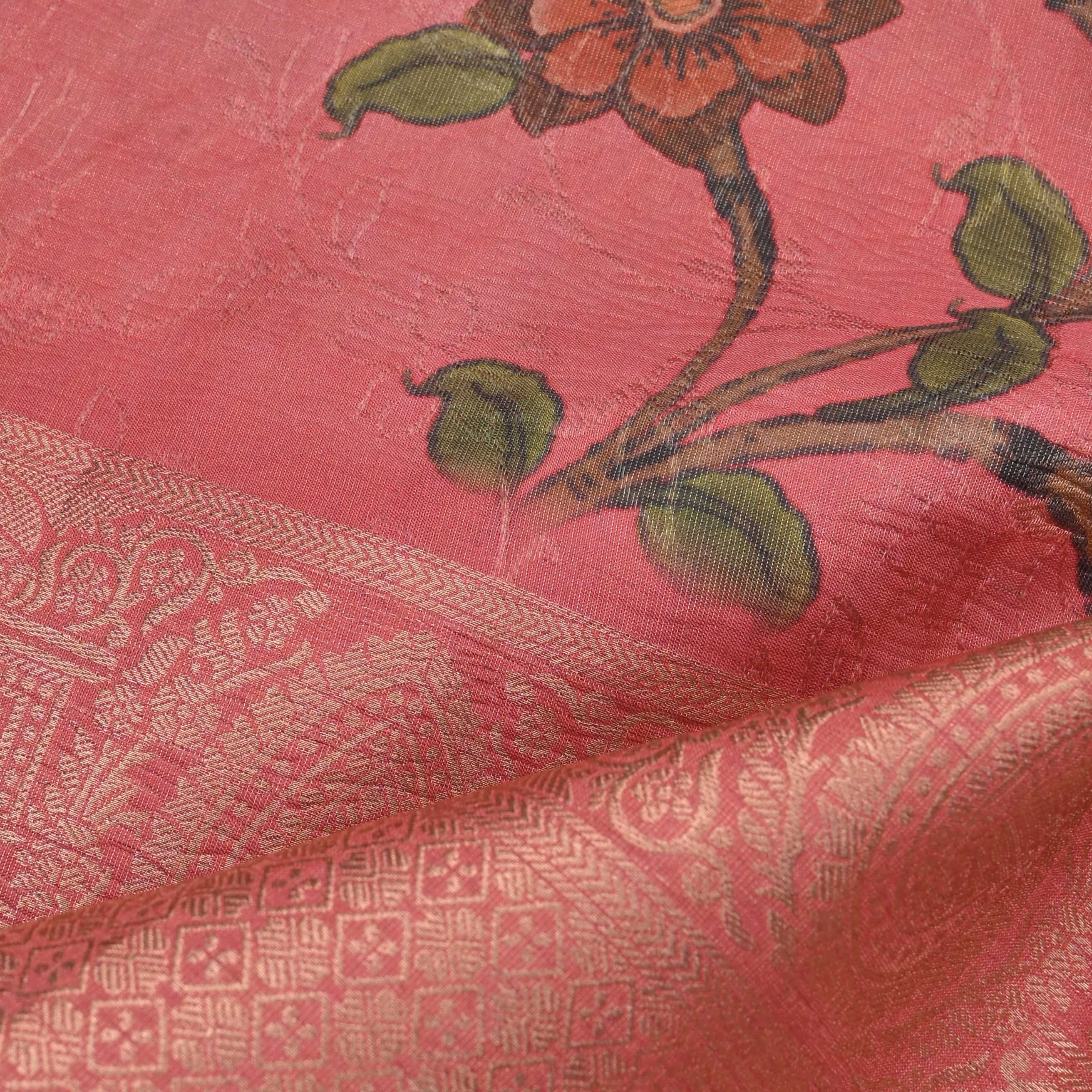 Candy Pink Printed Floral Tissue Fabric