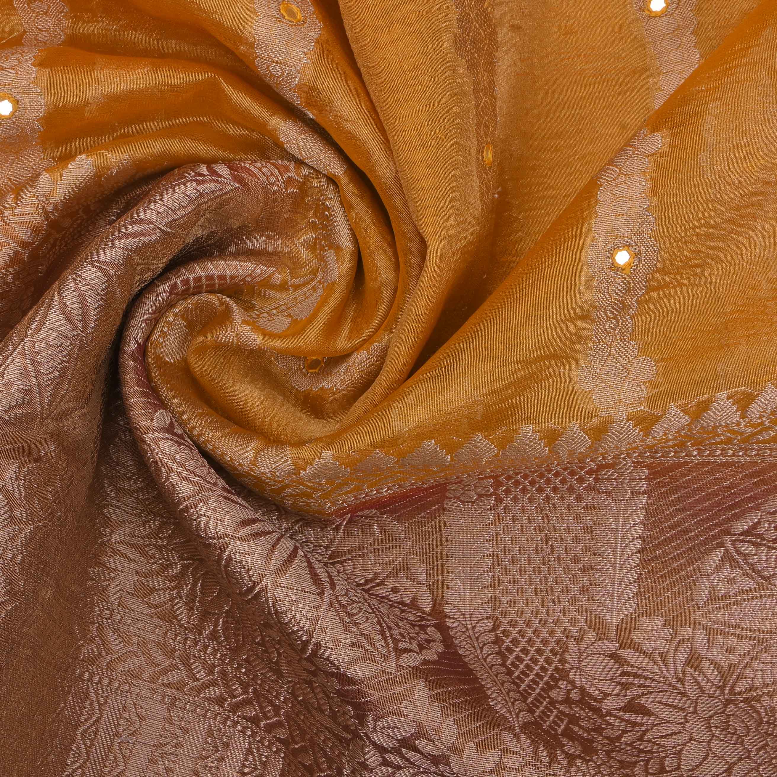 Saffron Yellow Kanchi Tissue Stripes Fabric