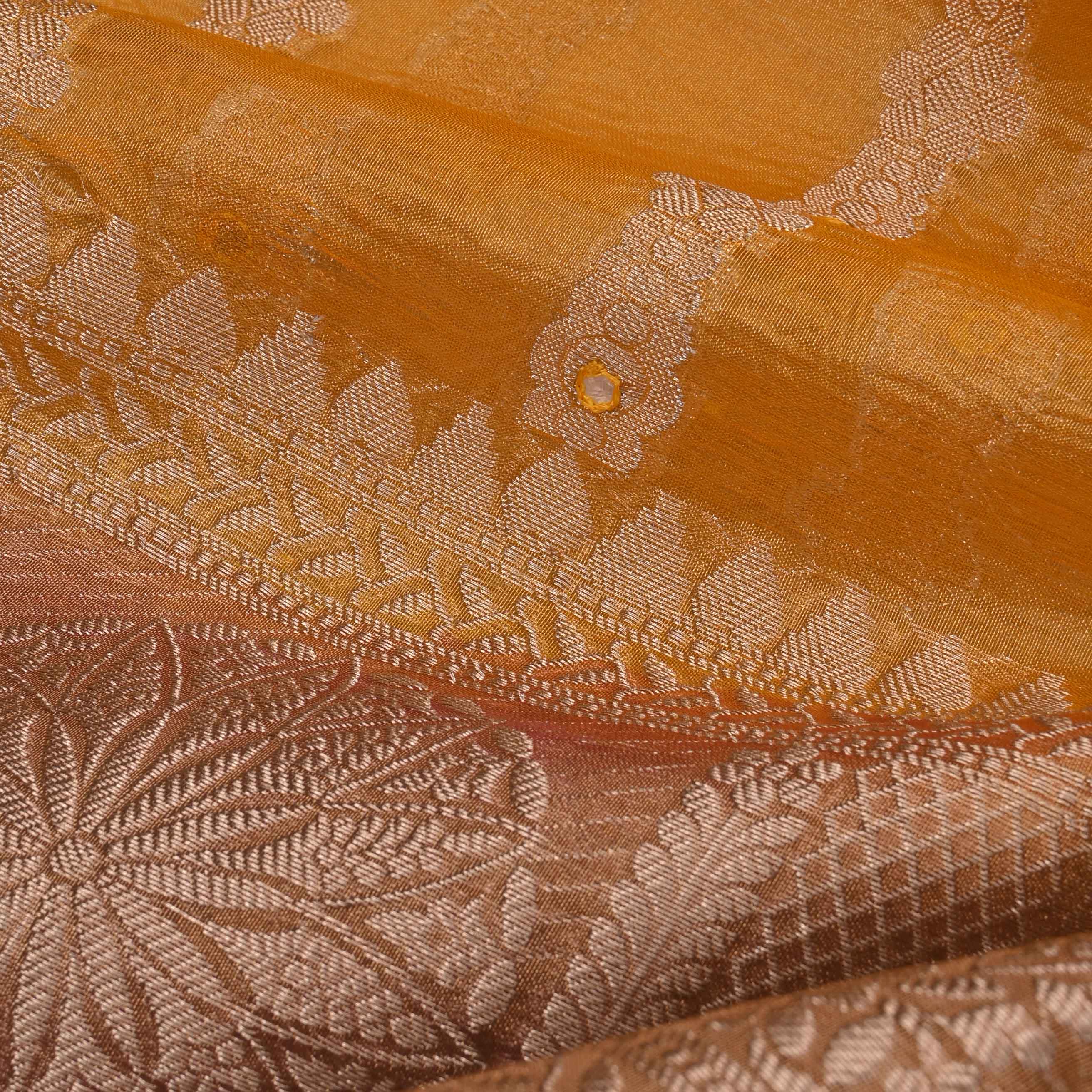 Saffron Yellow Kanchi Tissue Stripes Fabric